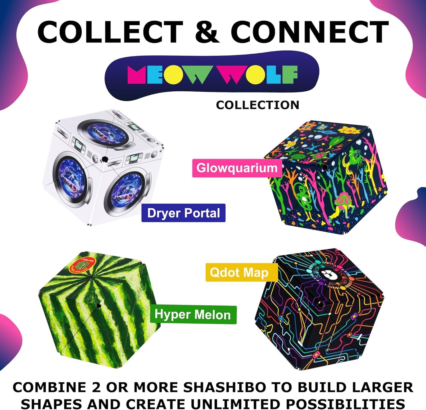SHASHIBO Shape Shifting Box - Award-Winning Fidget Toy w/ 36 Rare Earth Magnets - Fidget Cube Transforms Into Over 70 Shapes, Sensory Toy Gift for Kids, Teens, and Adults (QDOT Map)
