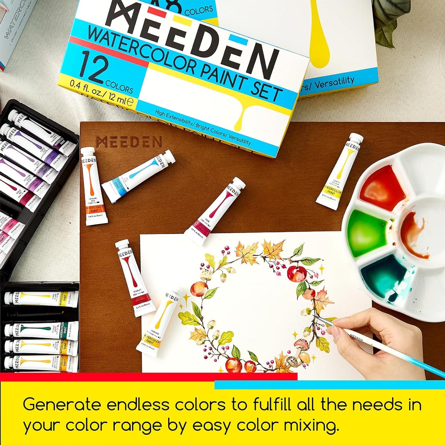 MEEDEN Watercolor Paint Tubes Set - 24 x 12ml/0.4oz Water Color Paints for Students Beginners