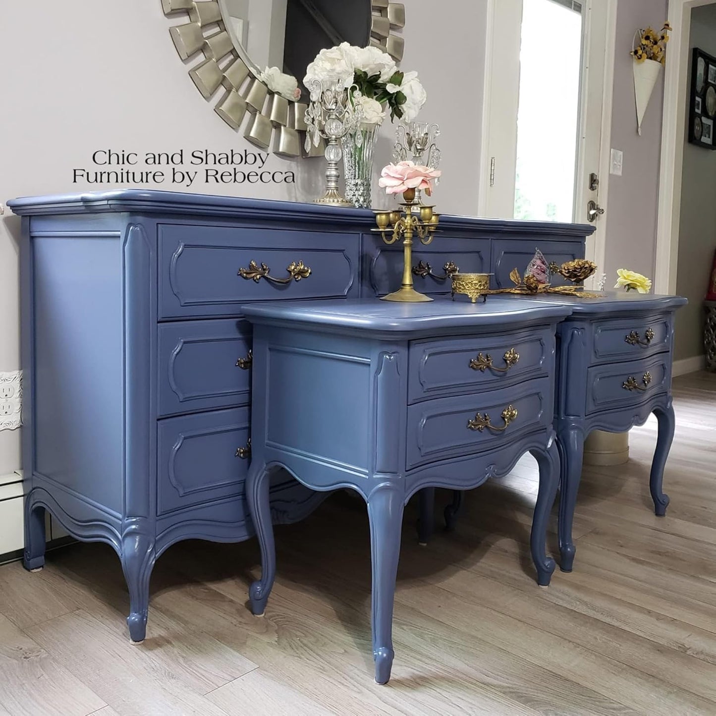 Dixie Belle Paint Company Chalk Finish Furniture Paint - Yankee Blue (1 Gallon - 128oz) - Matte Dainty Pink Chic Chalk Mineral DIY Furniture Paint