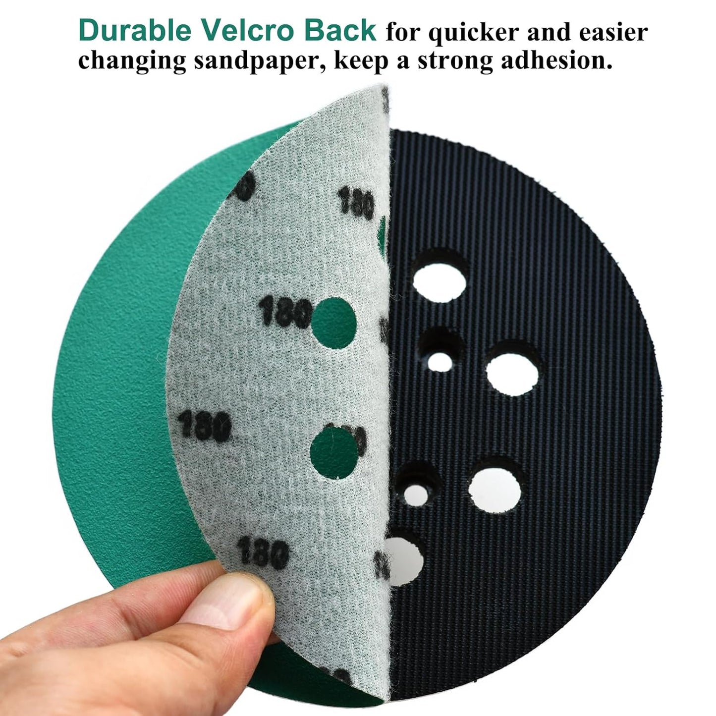 5-Inch 8-Hole Wet Dry Sanding Discs 180 Grit, Polyester Film Backed Heavy-Duty Hook and Loop Sandpaper for Random Orbital Sander, 50-Pack