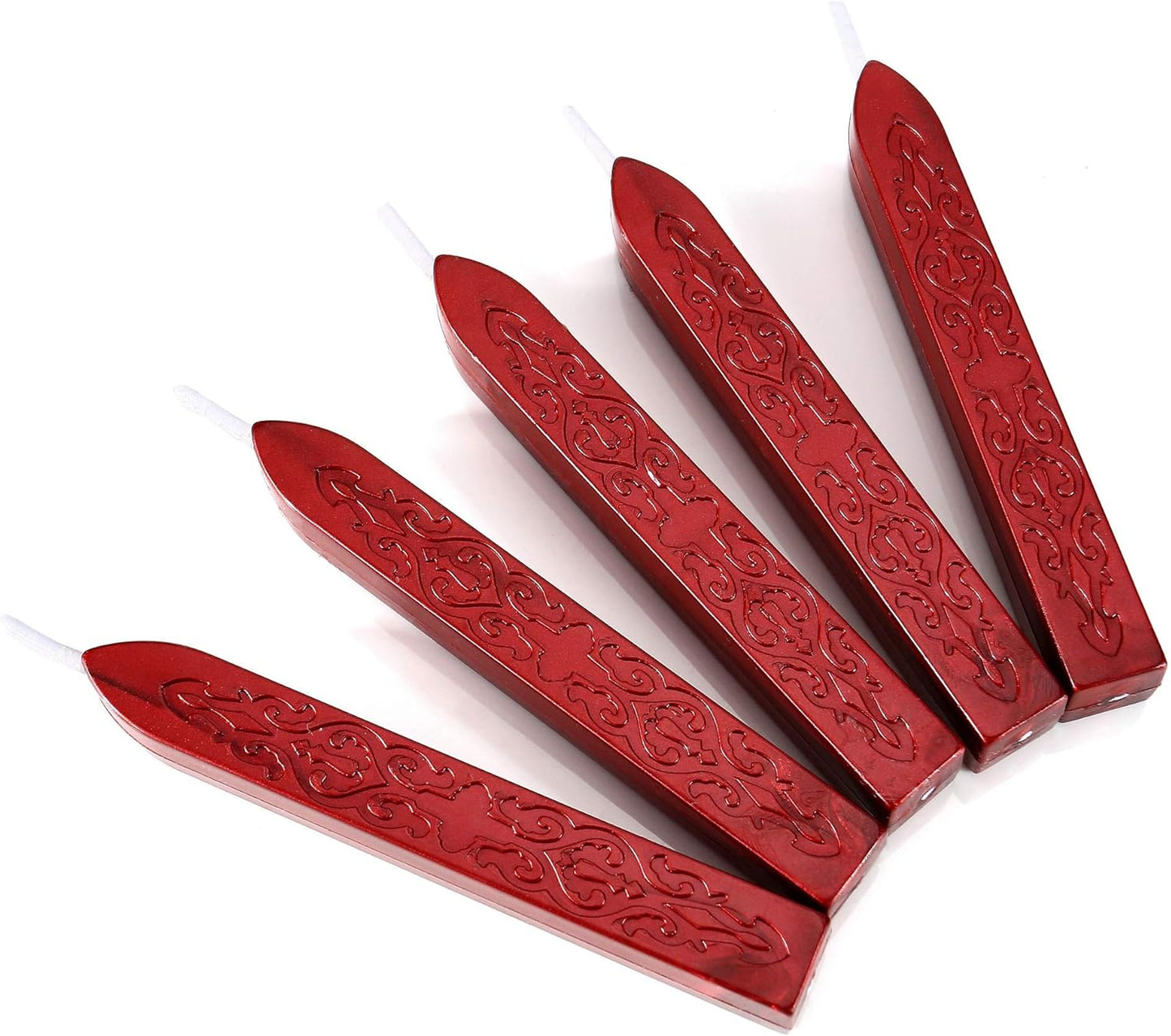 Yoption 5 Pcs Metallic Red Sealing Wax Sticks with Wicks for Wax Seal Stamp, Wedding Invitations, Envelopes, Gifts Sealing