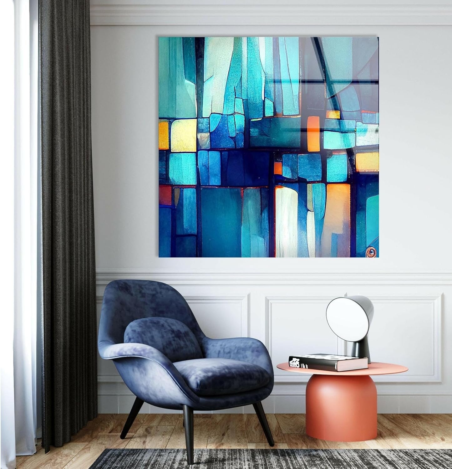 My Photostation.com 35.5Wx30H'' Blue Vibrant Stained Glass Wall ArtTempered Glass Printing Wall Decor Large Wall Art Wall Hangings