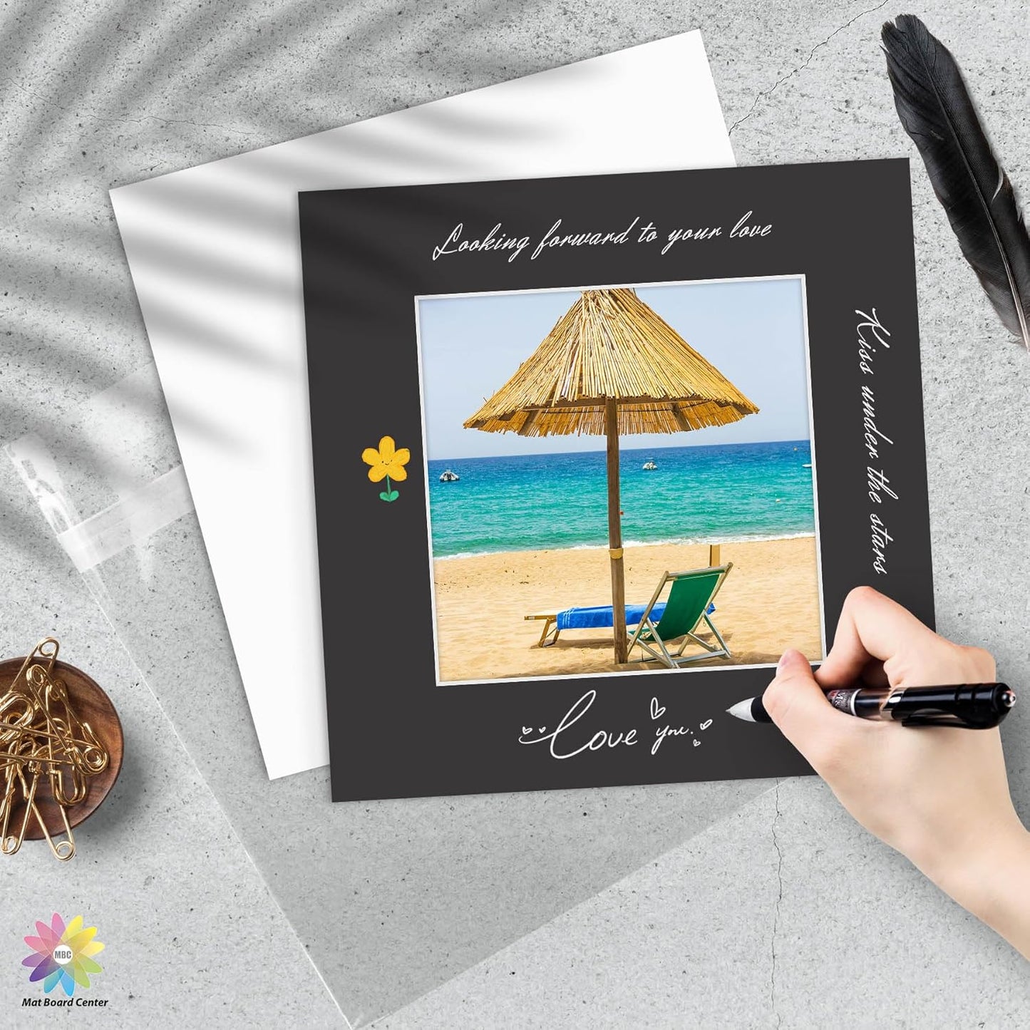 Mat Board Center, Pack of 10, 12x12 for 8x8 Black Mat Kit - Acid Free, 4-ply Thickness, White Core - Includes Backing Boards and Clear Bags - for Pictures, Photos, Framing
