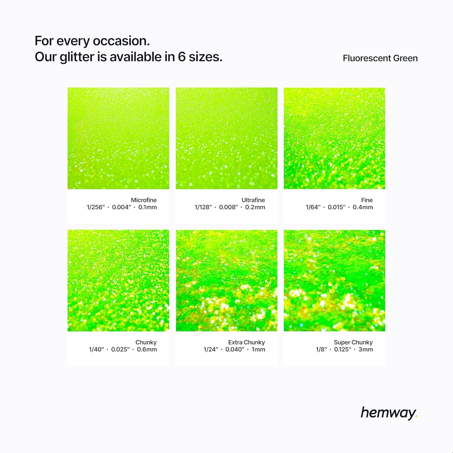 Hemway Polyurethane & Epoxy Resin Glitter 100g / 3.5oz Metallic Crystal Flake Additive for Flooring Jewelry Tumblers Glass Pigment - Super Chunky (1/8" 0.125" 3mm) - Fluorescent Green