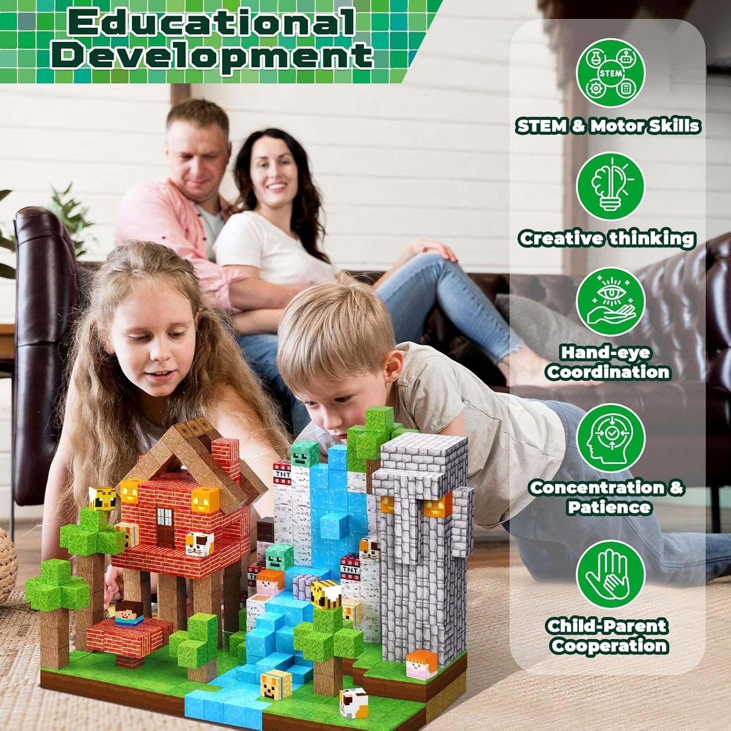 150PCS Magnetic Blocks - Magnetic Building Blocks, Magnet Cubes Toys Stacking, Build Forest World Set, STEM Montessori Sensory Toys for Kids Boys Girls Ages 3-5 6-8 Easter Birthday Gifts