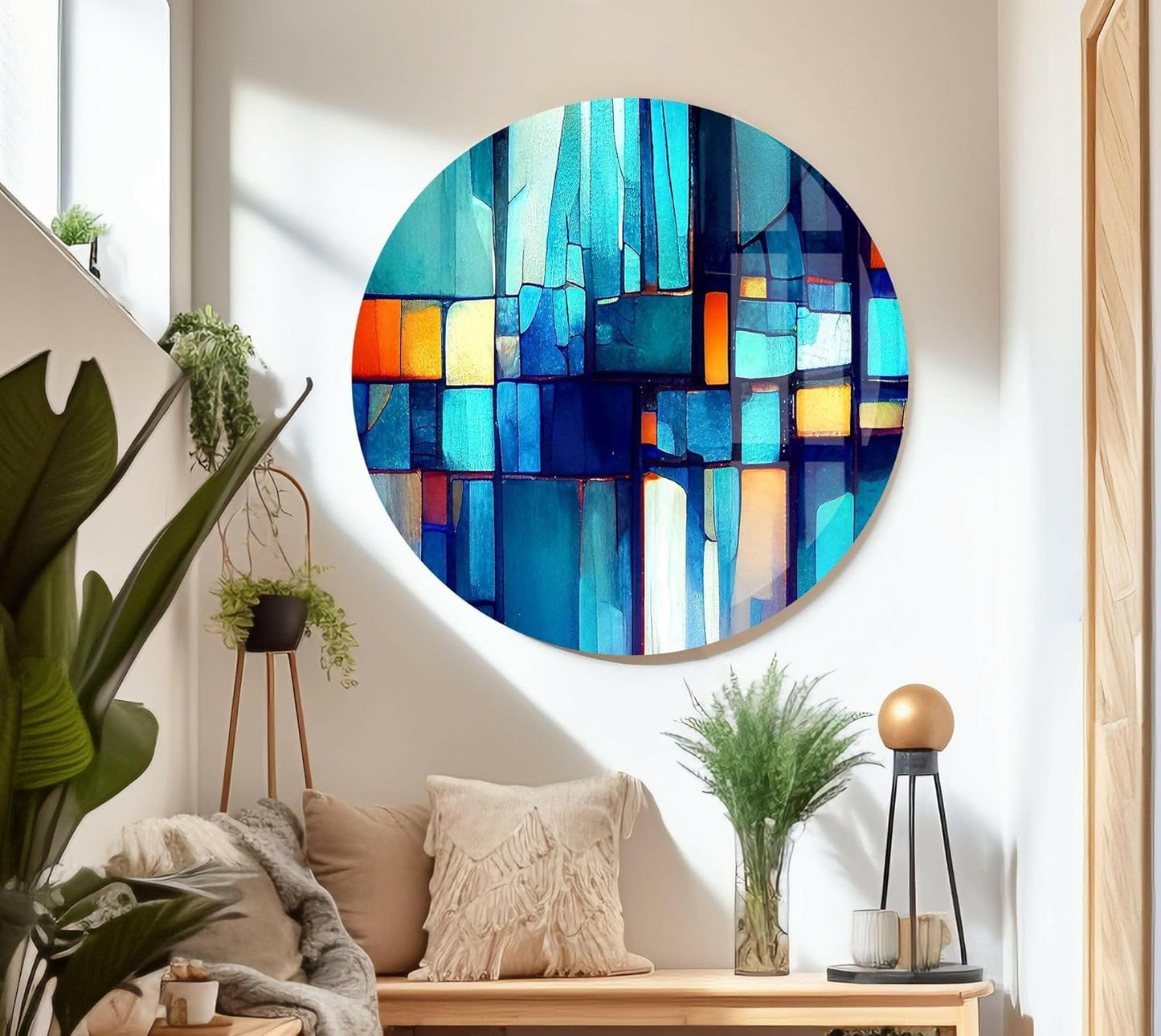 My Photostation.com 43Wx27H'' Blue Vibrant Stained Glass Wall ArtTempered Glass Printing Wall Decor Large Wall Art Wall Hangings