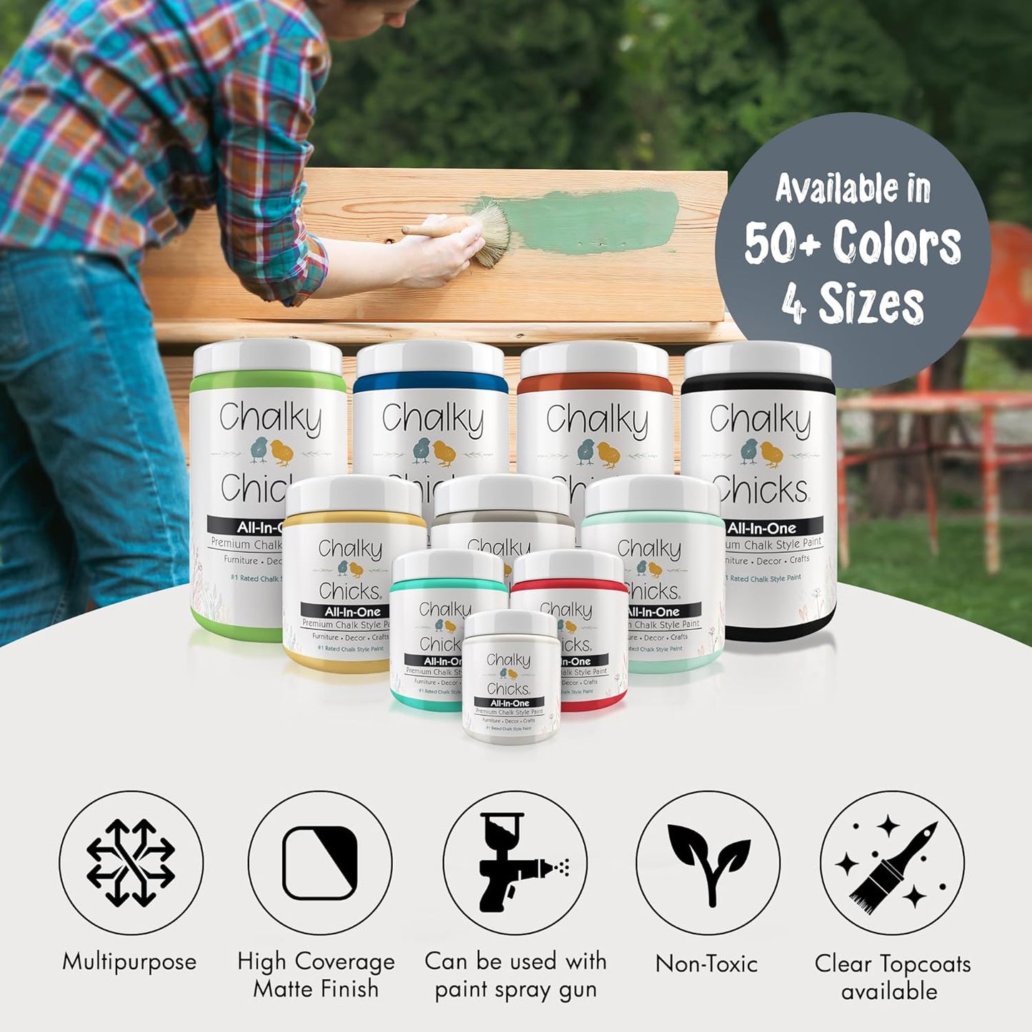 Chalky Chicks All-in-One Chalk Paint for Furniture or Cabinet - 8 Fl Oz - Matte Finish Blue Steel (Blue Gray) for Metal, Wood Furniture Paint - No Sanding All-in-One for Home Decor & Crafts, USA Made