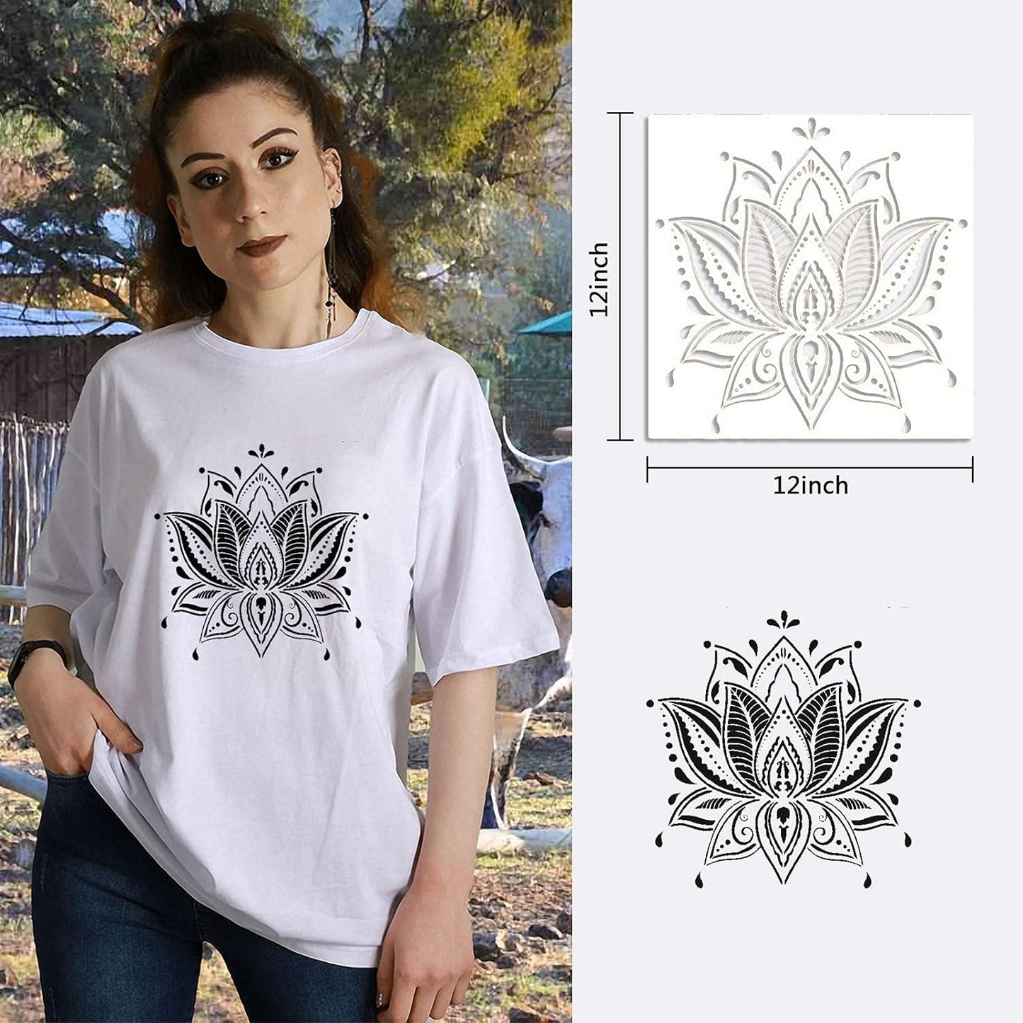 9 Pack Large Reusable Stencil Mandala Stencil Laser Cut Painting Template for Wood Wall Floor Tile Fabric Crafts Furniture Stencils Painting(12x12 Inch)