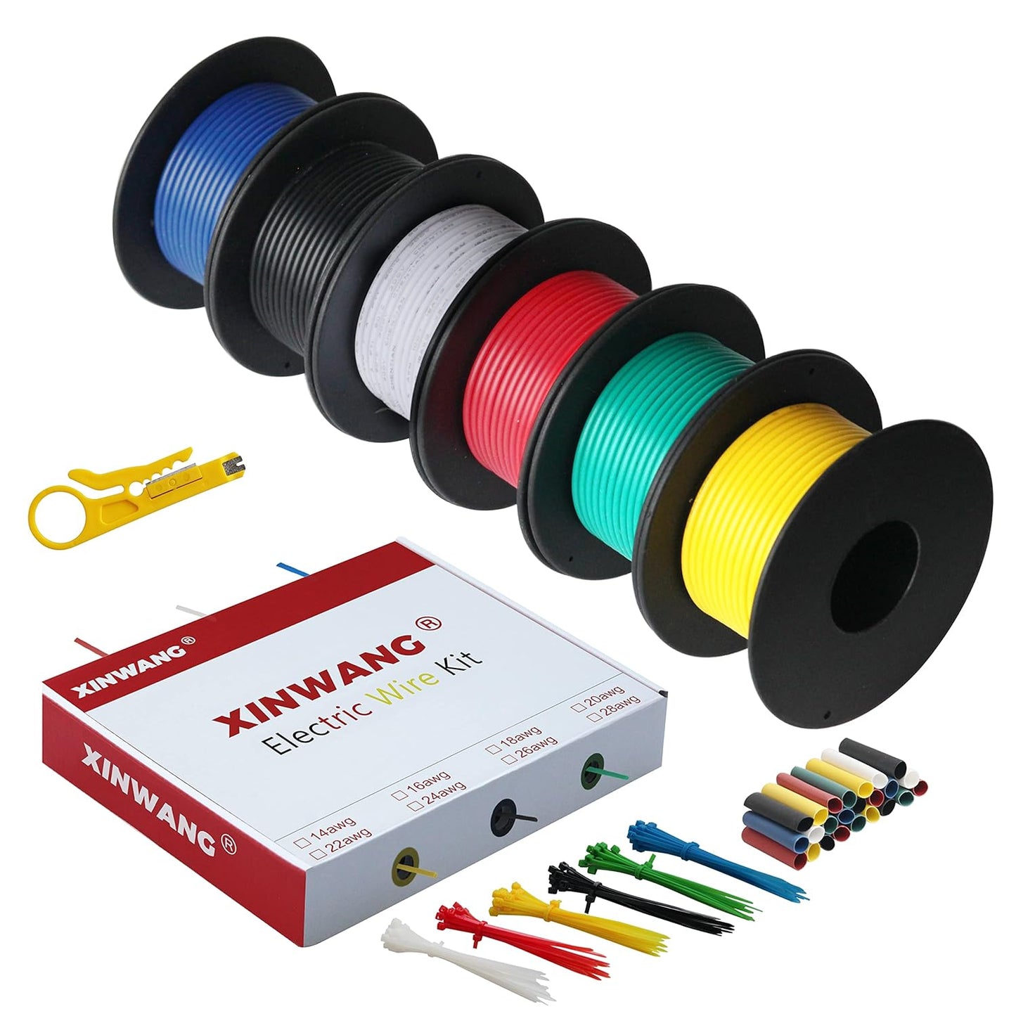 20 Gauge Electrical Wire,20 awg Silicone Wire-XINWANG 20 Gauge Stranded Tinned Copper Wire with Silicone Insulation(OD: 1.75 mm) 6 Colors,20ft Each, Hook Up Wire Kit