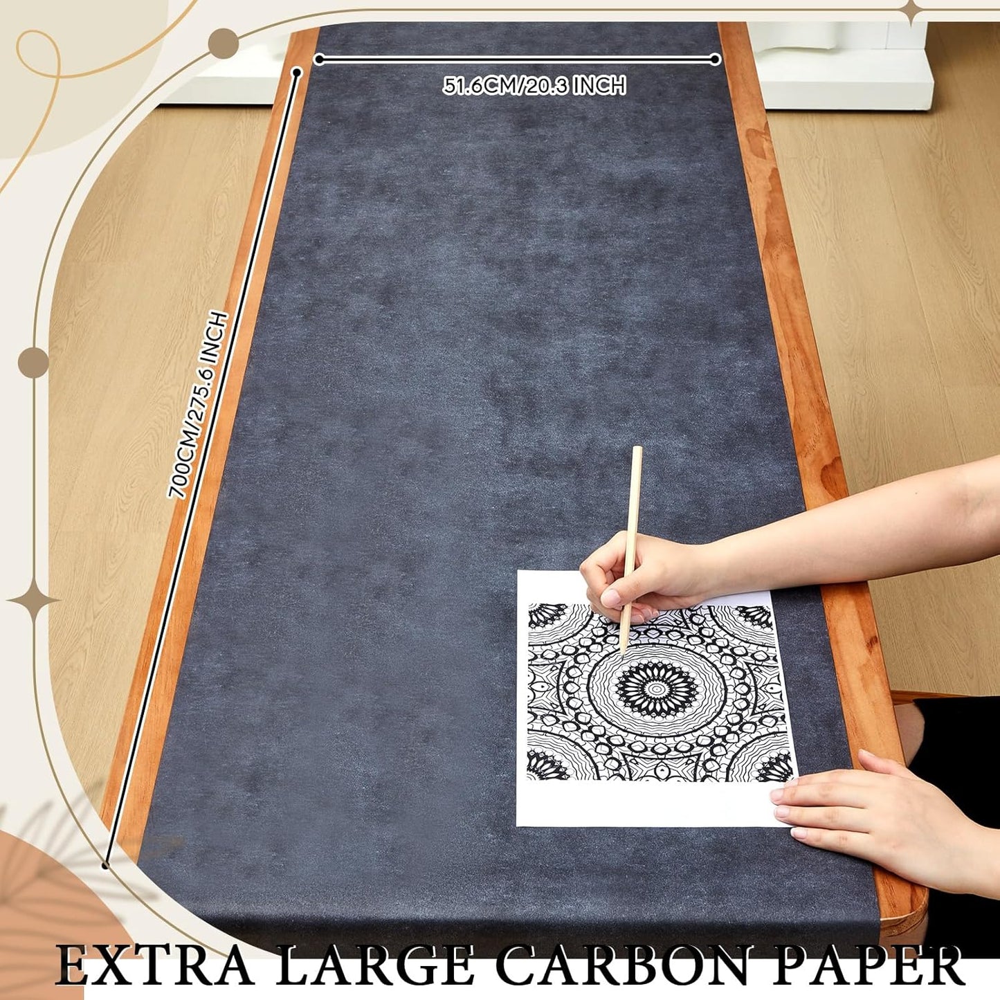 Dinifee 2 Sheets 23 ft Large Graphite Carbon Transfer Paper for Tracing Black Waxed Carbon Paper for Drawing Patterns on Wood Projects, Canvas Fabric and Crafts Supplies,1.6 ft Wide