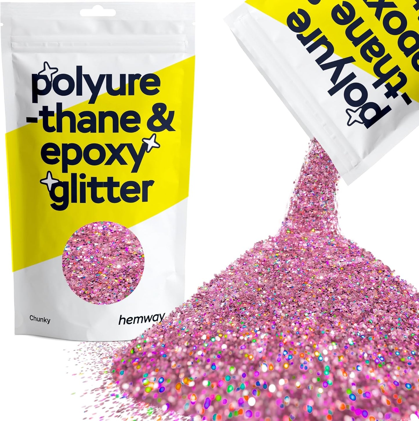 Hemway Polyurethane & Epoxy Resin Glitter 100g / 3.5oz Metallic Crystal Flake Additive for Flooring Jewelry Tumblers Glass Pigment - Chunky (1/40" 0.025" 0.6mm) - Rose Pink Holographic