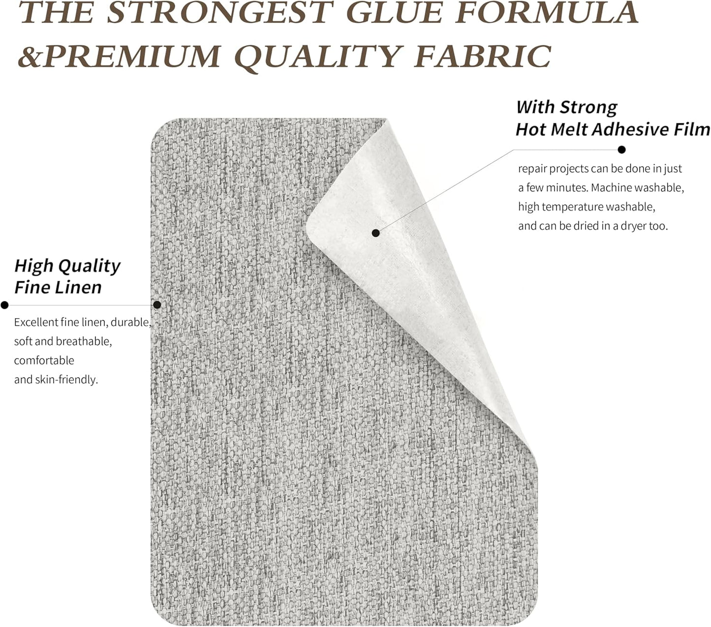 King Mountain Premium Linen Fabric Iron-on Repair Patch, Inside&Outside Fabric Repair Patch, 3"x60" with Backing Glue Linen Repair Decorative Patch kit (Linen-3"x60", Light Grey)