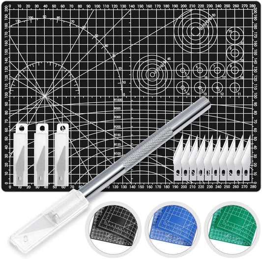 Anezus Exacto Knife with Hobby Mat for Crafts, Self Healing Cutting Mat Hobby Knife with 30 PCS Exacto Blades Precision Knife for Art and Crafts Paper Scrapbooking Stencil (Black)