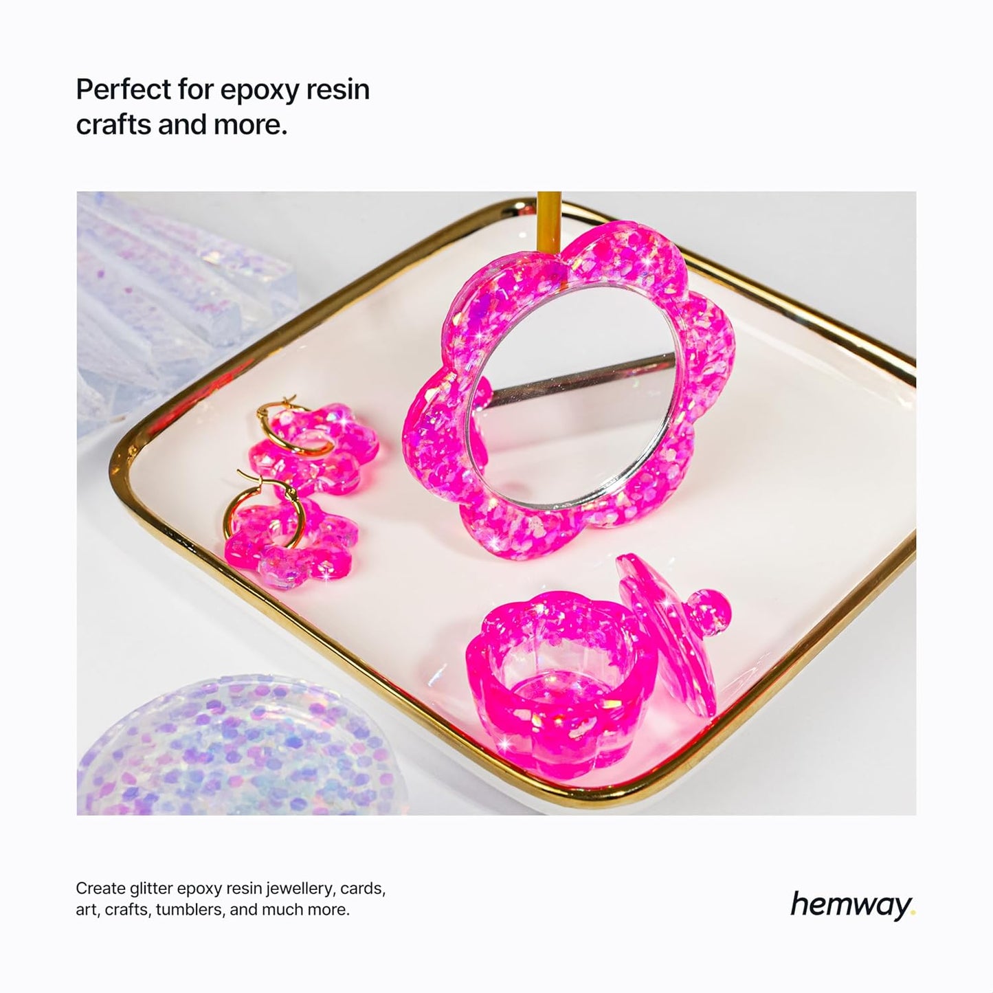 Hemway Glitter for Resin 100g Baby Pink Iridescent Metallic Crystals for Epoxy Craft Super Chunky Flakes Tumblers Wax Melt
