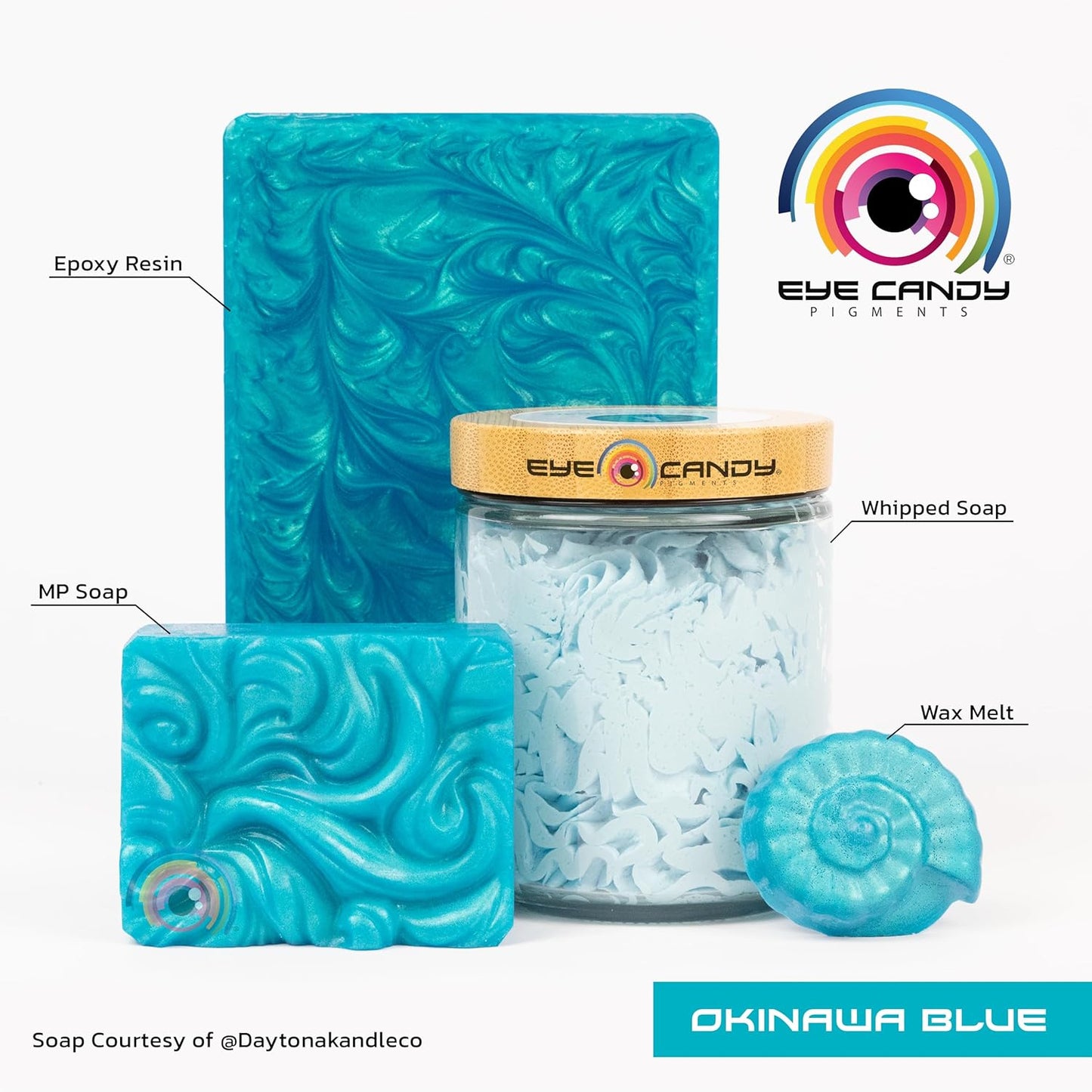 Eye Candy Pigments Premium Blue Mica Powder - Okinawa Blue (50gr) - for Epoxy, Resin, Soap, Paint, Woodworking, Acrylic Pouring, Bath Bombs, Fishing Lures - DIY Arts and Crafts Additive