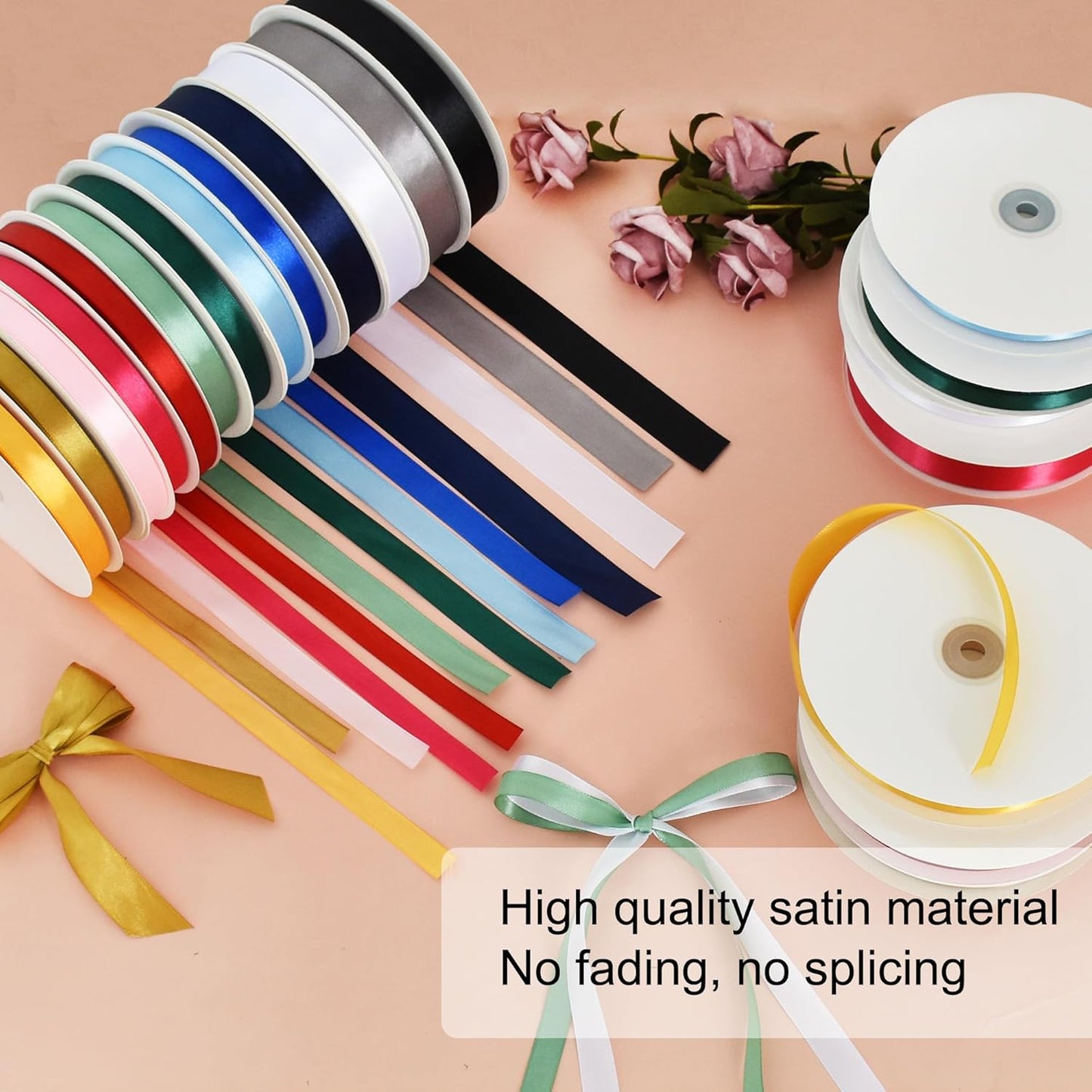 TONIFUL 5/8 Inch x 100yds Black Satin Ribbon Thin Solid Frabic Ribbons for Sewing, Craft, Bows Making, Gift Wrapping, Invitation Cards, Wedding Party Valentine's Decor