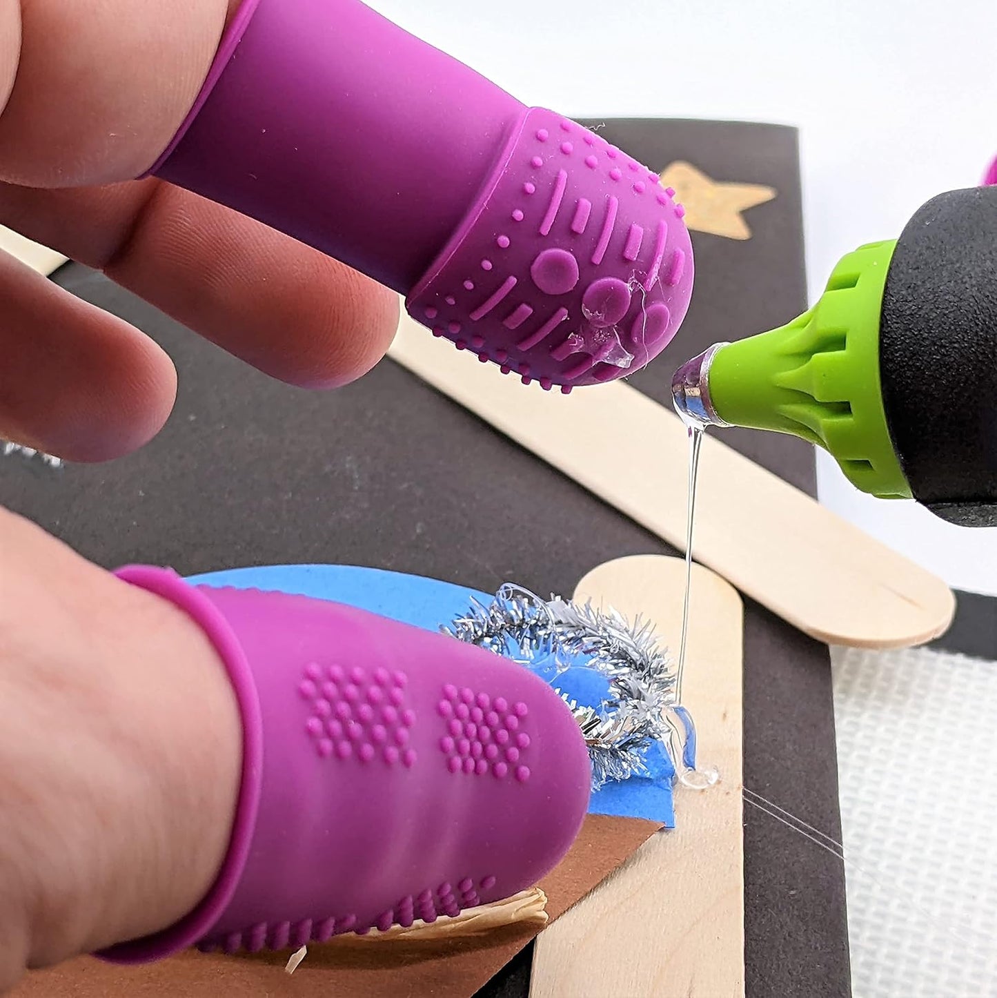 Finger Protectors | X-Thick Protection (3) - Medium Index | Standard Size Small (3) Medium (3) | Silicone Non-Stick Mat (1) for Hot Glue | Butterfly-Pins (Not Heat Resistant) for Sewing