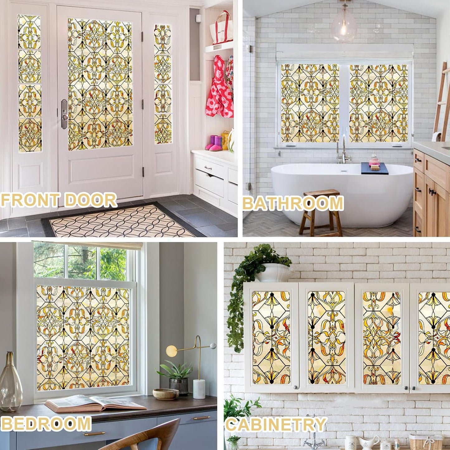 3D Stained Glass Window Privacy Film, Heat Control UV Blocking Static Cling Decorative Window Film for Bathroom,Front Door,Home Non Adhesive,GiltGaze 23.6 x 35.4 inches