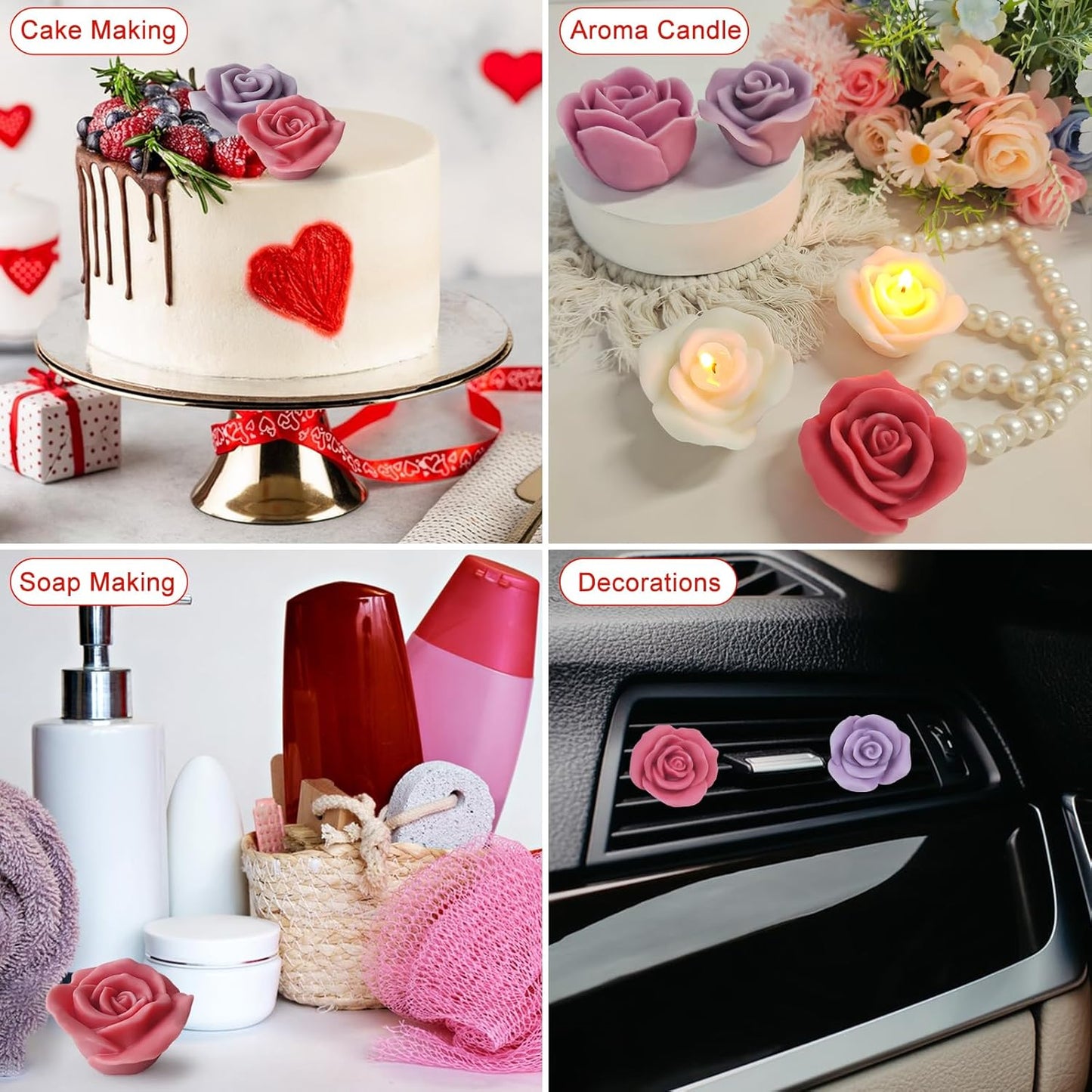 JDH 3 PCS Rose Flower Molds Flower Silicone Candle Mold Candle molds for Candle Making for DIY Scented Candle, Soy Wax, Cake, Soap, Resin Casting Craft Making