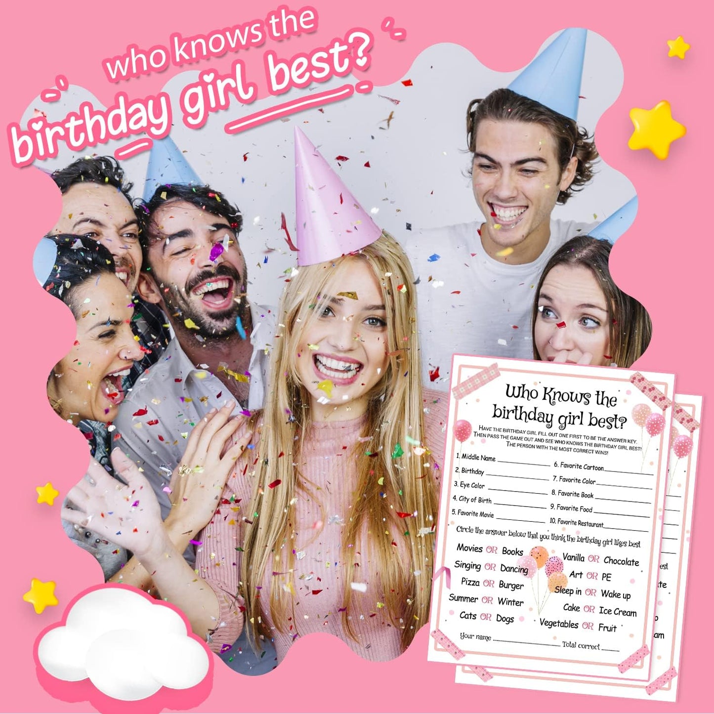 Who Knows the Birthday Girl Best - Girl Birthday Party Game - Themed Party Activity and Idea - Supplies, Decorations - 20 Game Cards