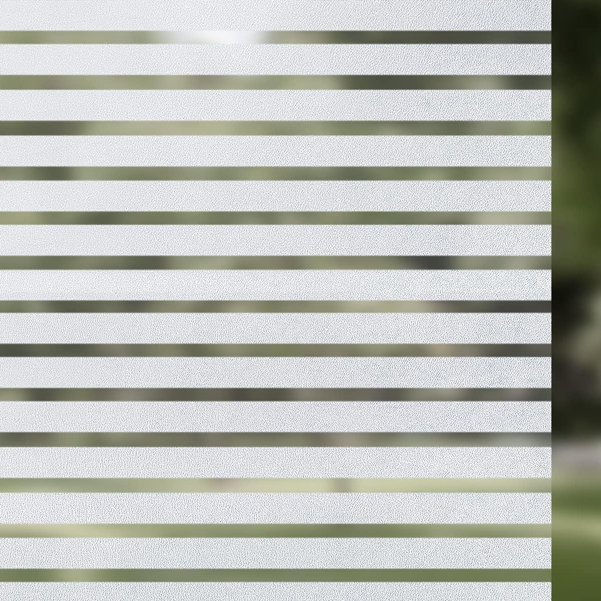 Qualsen Privacy Window Film, Frosted Windows Privacy Film, Frosting Cling for Glass, Anti-UV Reeded Blinds Sticker for Home Office Meeting Room, Stripe Patterns, 23.6x118inch