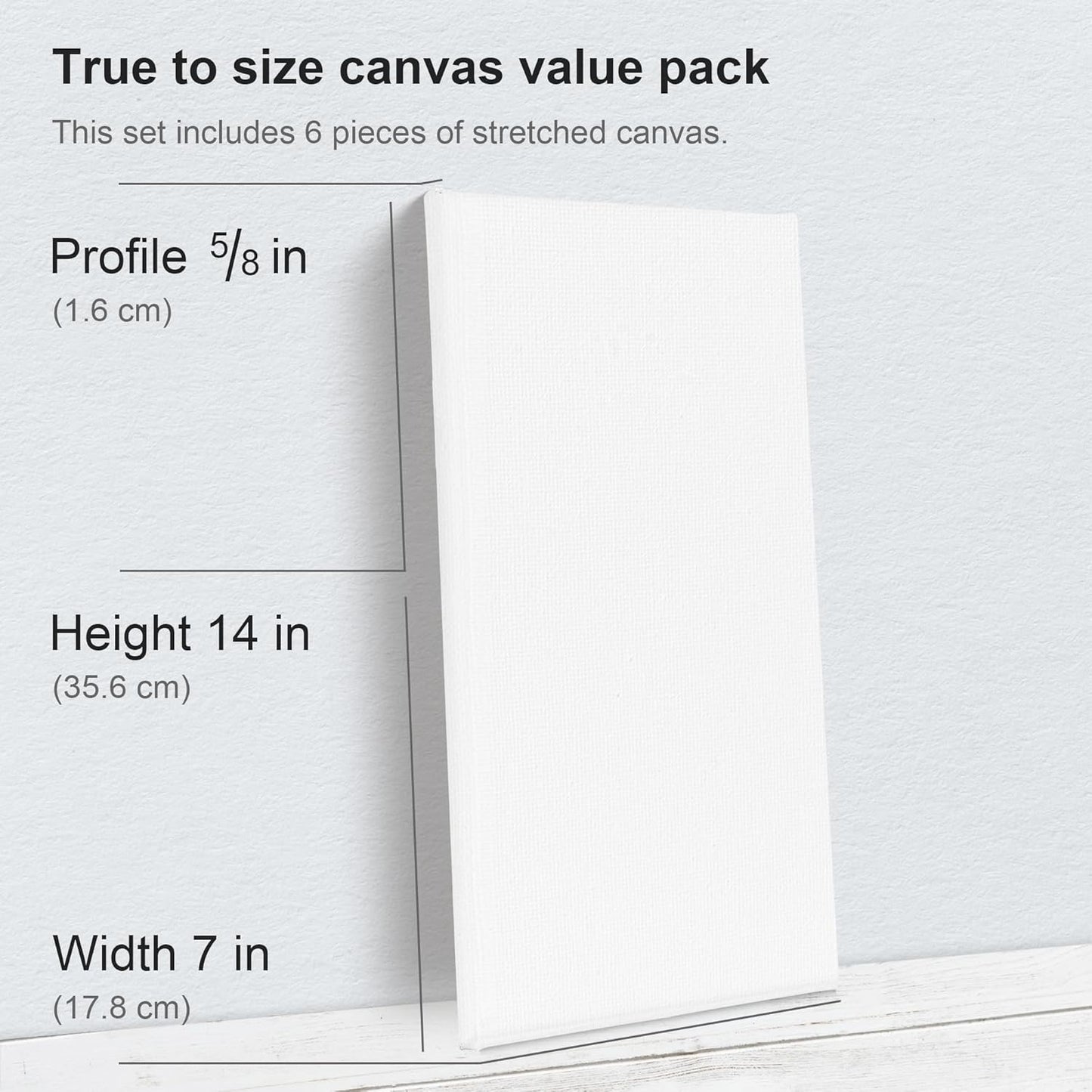 PHOENIX Long Stretched Canvas for Painting 7x14 Inch/6 Value Pack, 8 Oz Triple Primed, 5/8 Inch Profile, 100% Cotton White Blank Canvas, Rectangular Framed Canvas for Oil Acrylic & Pouring Art