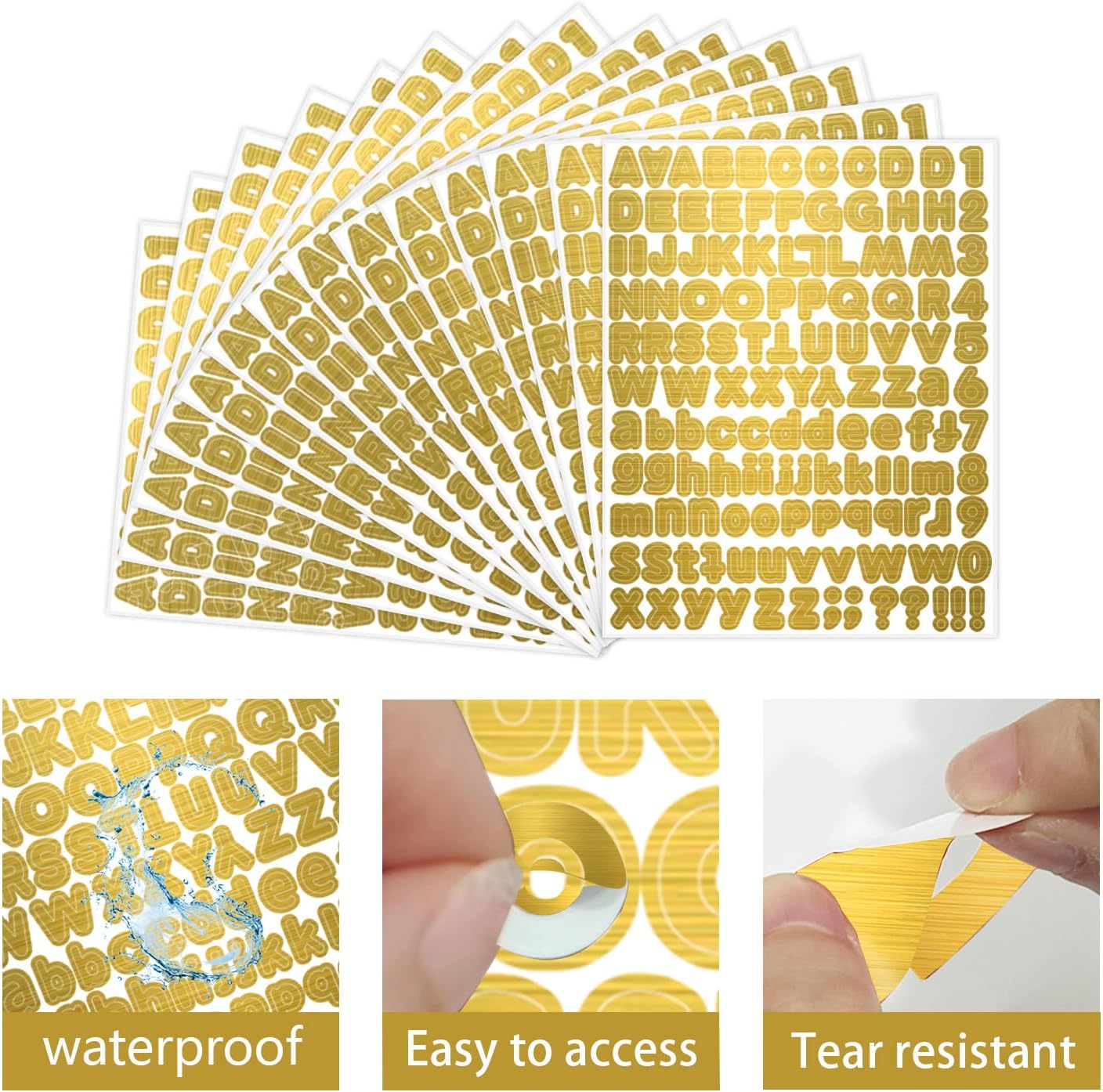 Starboling Letter Stickers, 1/2 inch Gold Alphabet Stickers, Self-Adhesive Vinyl for Mailbox Numbers, Bulletin Boards, Classroom & Home Decor, 0.5''