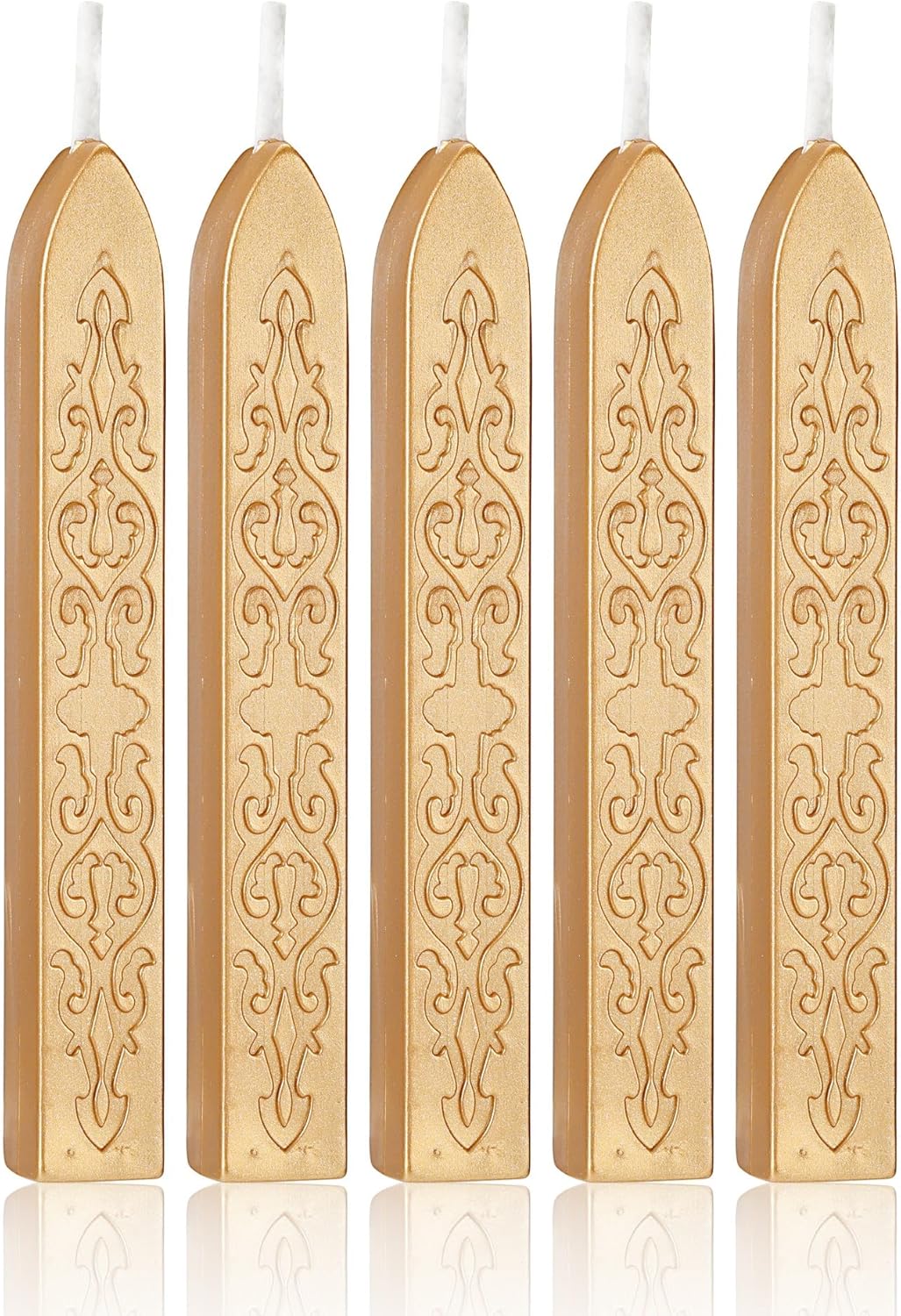 Yoption 5 Pcs Metallic Light Gold Sealing Wax Sticks with Wicks for Wax Seal Stamp, Wedding Invitations, Gift Wrapping, Christmas