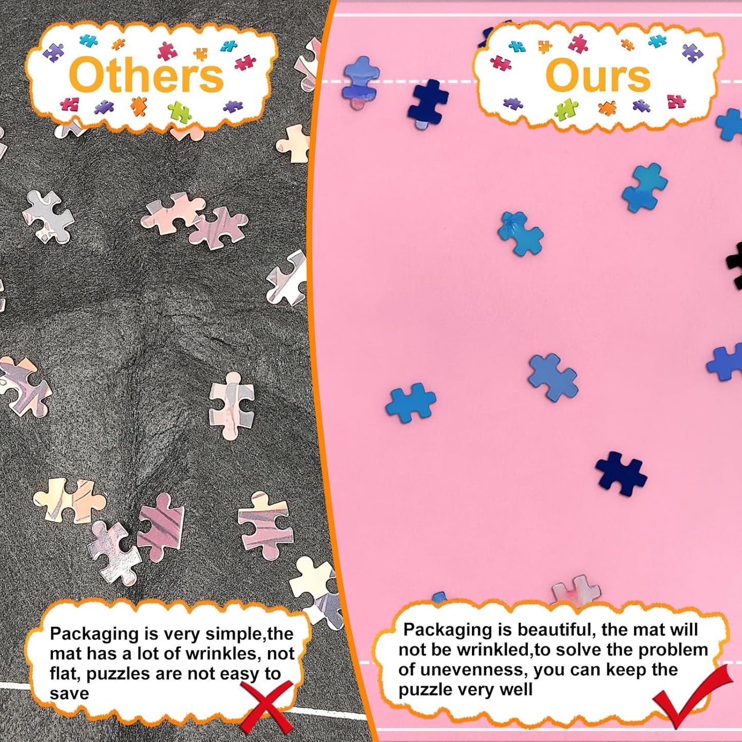 Napzy Puzzle Mat Rollup Puzzles Organizer 1500 1000 500PCS Puzzled Mat Pink Has Gift Box Non-Slip Felt Jigsaw Matt Roll Up Puzzling Board for Jigsawn Keeper Saver with 8 Jigsaws Tray