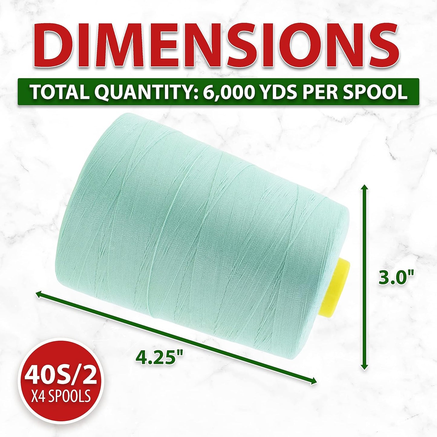 Mandala Crafts 4 Pack of Serger Threads Cones Spools - 40S/2 24000 Yards Polyester Mint Threads for Sergers Machine and Overlock Quilting Sewing Machine