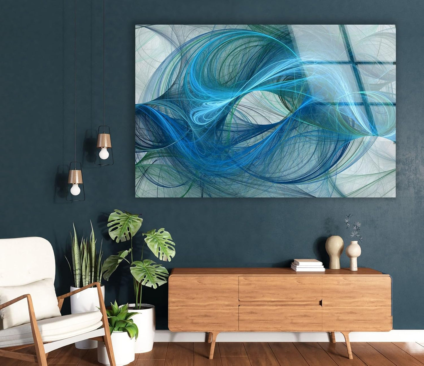 My Photostation.com 28Wx18H'' Blue Energy Abstract Wall Art – Fluid Motion Glass PrintTempered Glass Printing Wall Decor Large Wall Art Wall Hangings