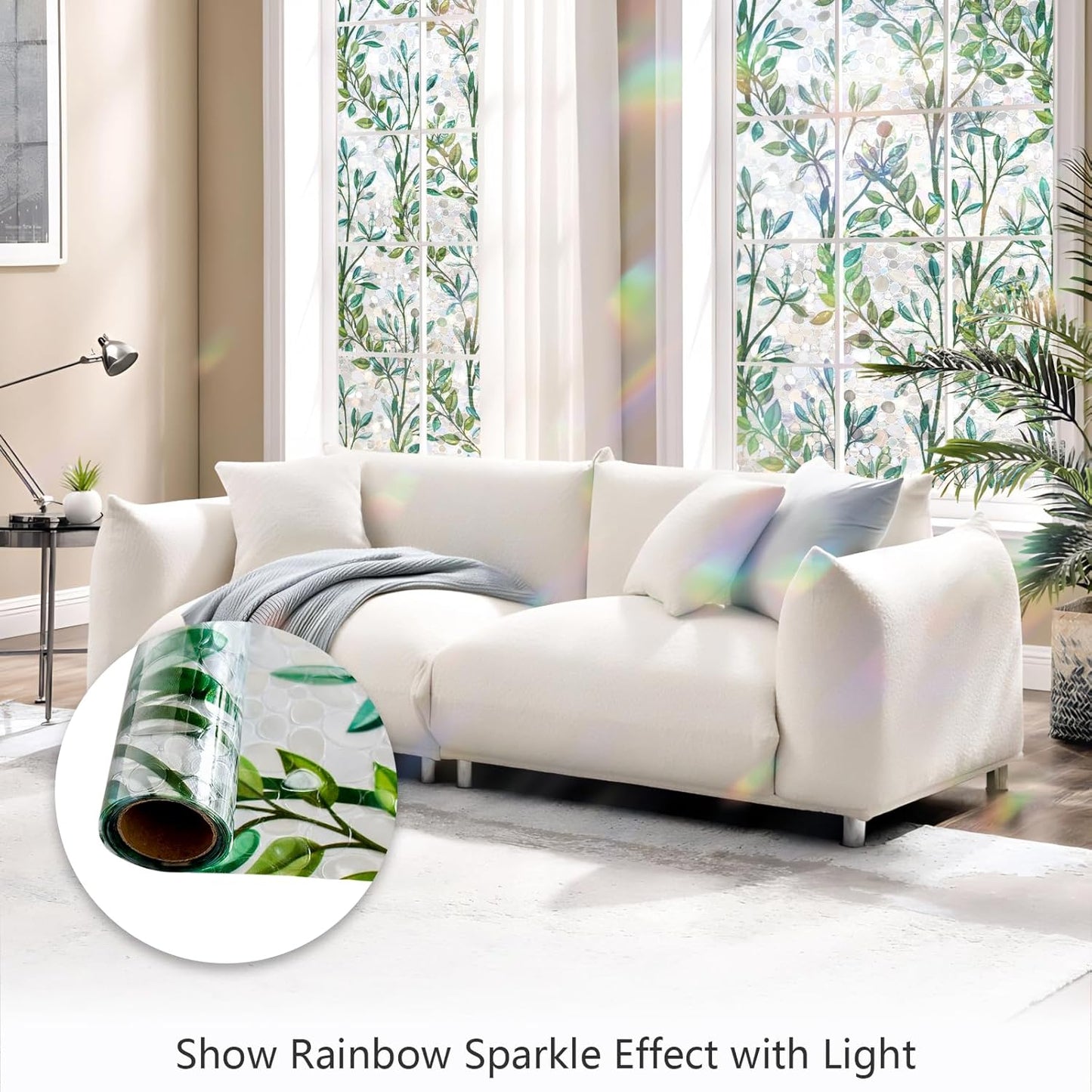 LEMON CLOUD Window Privacy Film, Stained Glass Window Film, Decorative Rainbow Window Clings, Static Cling Non Adhesive Door Stickers, Anti-UV Sun Blocker Heat Control for Home 35.4 x 157.4 inches