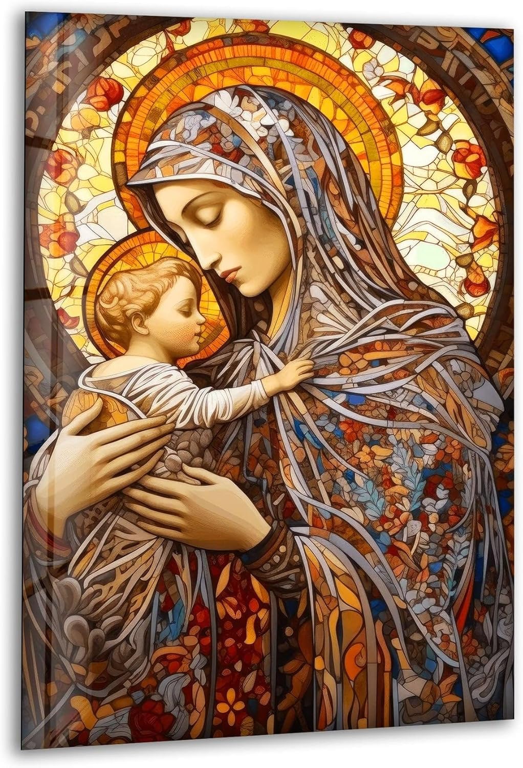 My Photostation.com 32Wx48H'' Jesus and Virgin Mary Glass Wall Art Tempered Glass Printing Wall Decor Large Wall Art Wall Hangings