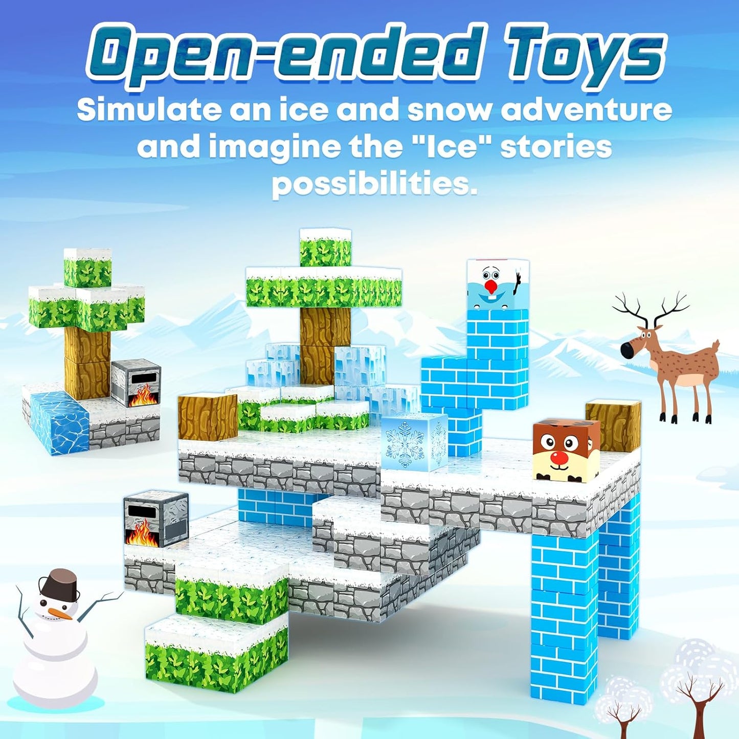 Magnetic Blocks-Build Mine Magnet World Ice Edtion,Toys for Girls Age 3 4 5 6 7 8 Princess Castle STEM Sensory Kids Games Toys for Toddler Christmas Birthday Gifts for 3+ Years Old Girls & Boys