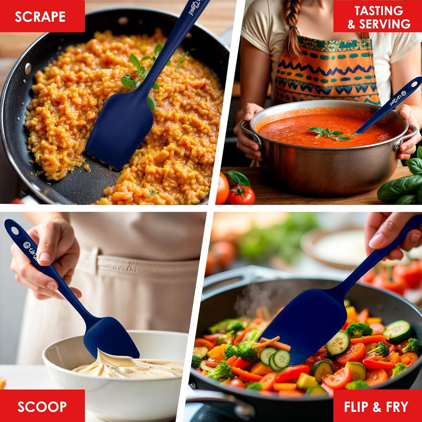 Silicone Spoon Spatula - 600ºF Heat-Resistant Non-Stick Rubber Spoonula | Use as Silicone Kitchen Scraper Utensil - Baking and Cooking Strong Stainless Steel Core | UpGood Kitchen Utensils, (Blue)