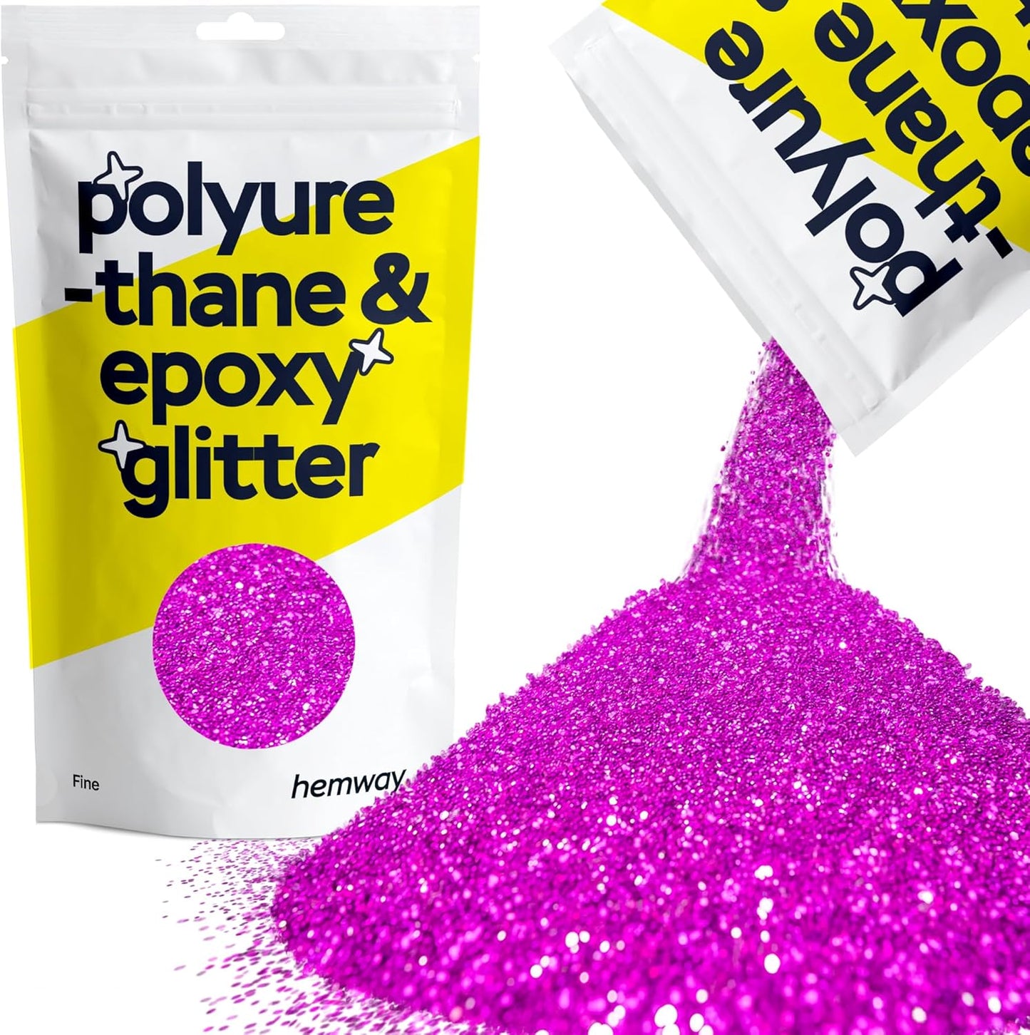 Hemway Polyurethane & Epoxy Resin Glitter 100g / 3.5oz Metallic Crystal Flake Additive for Flooring Jewelry Tumblers Glass Pigment - Fine (1/64" 0.015" 0.4mm) - Fuchsia Pink
