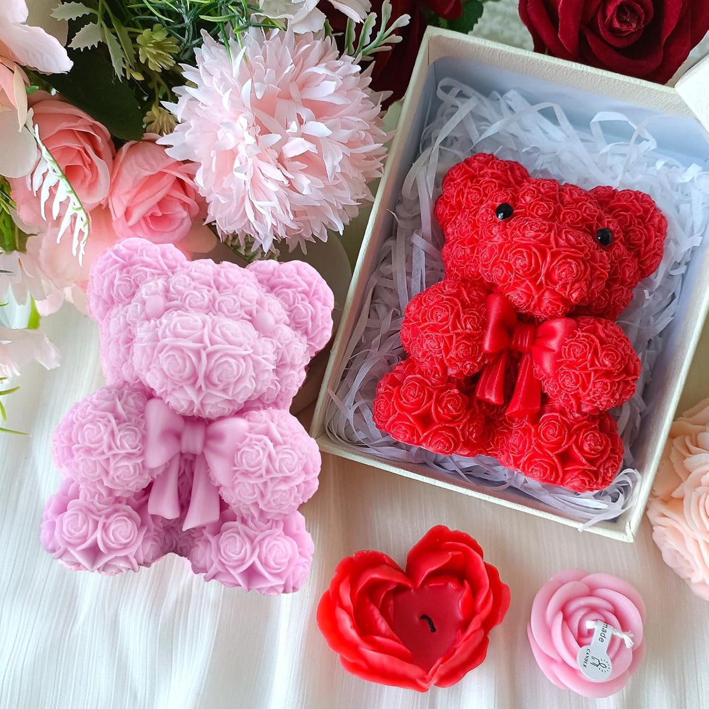 Bowtie Rose Bear Candle Mold - Resin Candle Making Molds, Epoxy Resin Silicone Molds for DIY Candle, Mother's Day Gifts, Birthday Gifts,Home Decor(Bow Tie Bear Extra Large)