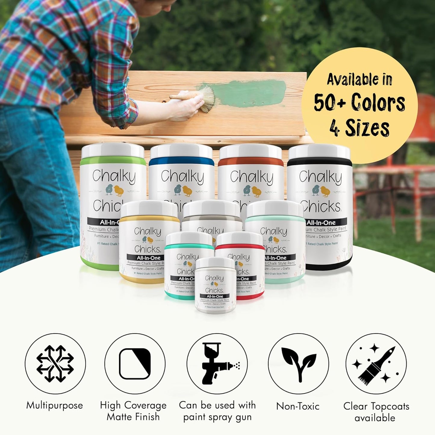 Chalky Chicks All-in-One Chalk Paint for Furniture or Cabinet - 8 Fl Oz - Matte Finish Tuscany (Yellow) for Metal, Wood Furniture Paint - No Sanding All-in-One for Home Decor & Crafts, USA Made
