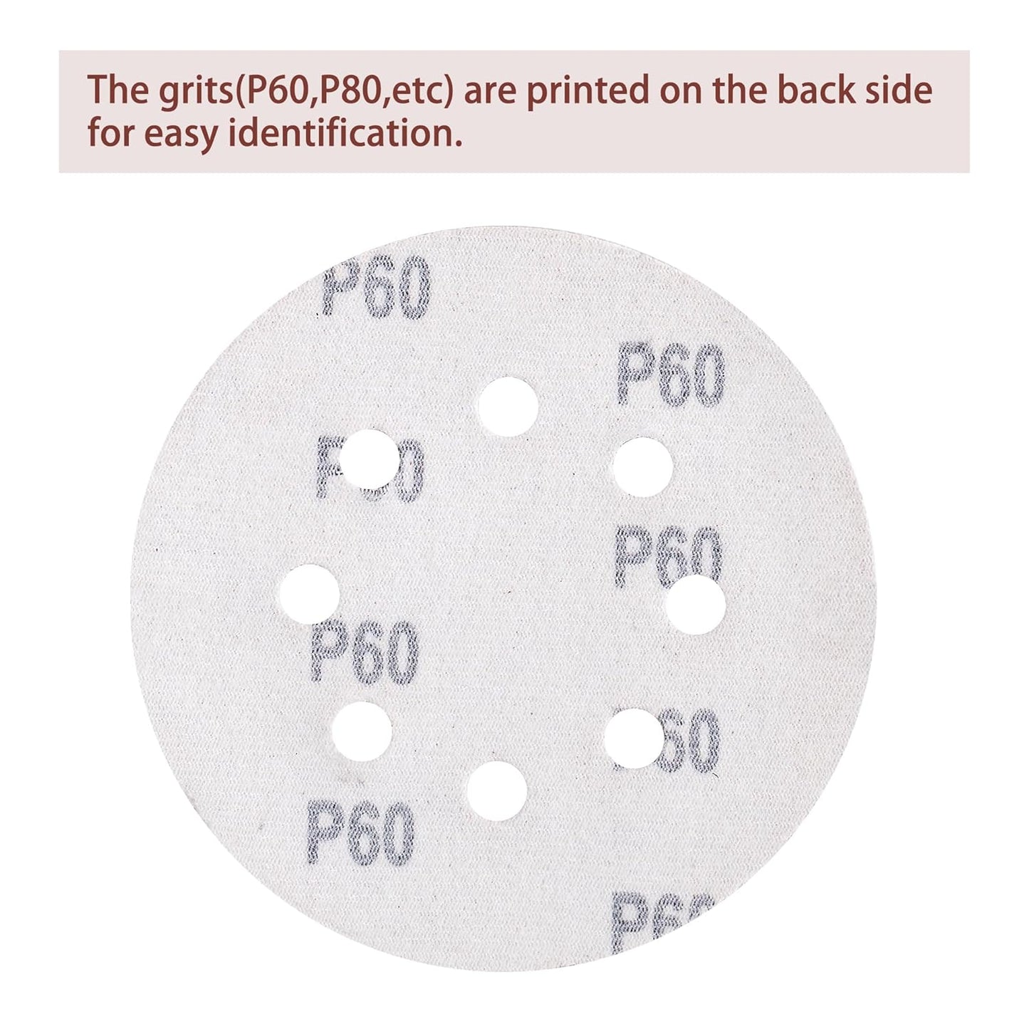 150pcs 60 Grit Sanding Discs, 5-Inch 8-Hole Sandpaper, for Woodworking or Automotive