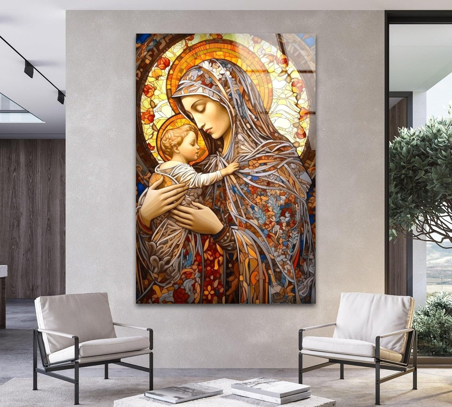 My Photostation.com 24Wx30H'' Jesus and Virgin Mary Glass Wall Art Tempered Glass Printing Wall Decor Large Wall Art Wall Hangings
