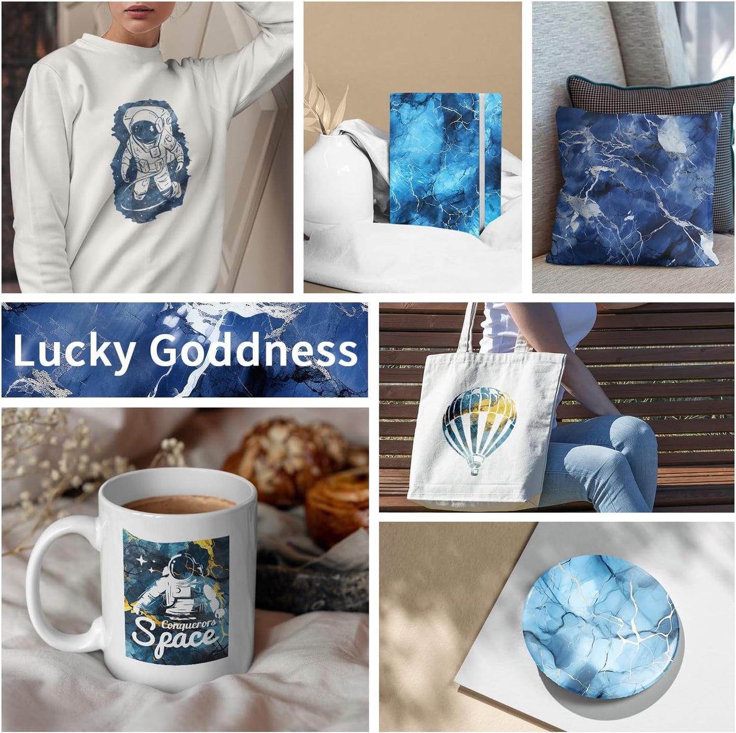 Sublimation Transfer Sheets for Heat Press Machine,12x12 Inch Blue Marble Sublimation Transfer Paper for Heat Press Machine, 6 Sheets