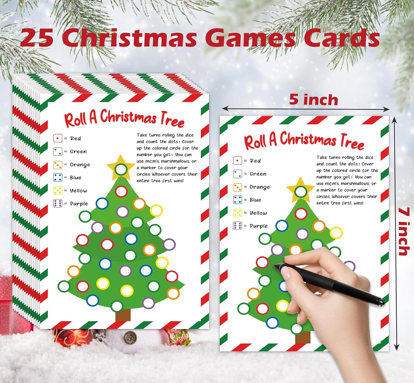 Roll A Christmas Tree Dice Game, Christmas Games for Families & Large Groups-25 Players, Xmas Party Games for Adults, Red and Green Theme Winter Holiday Decorations White Elephant Gifts Ideas