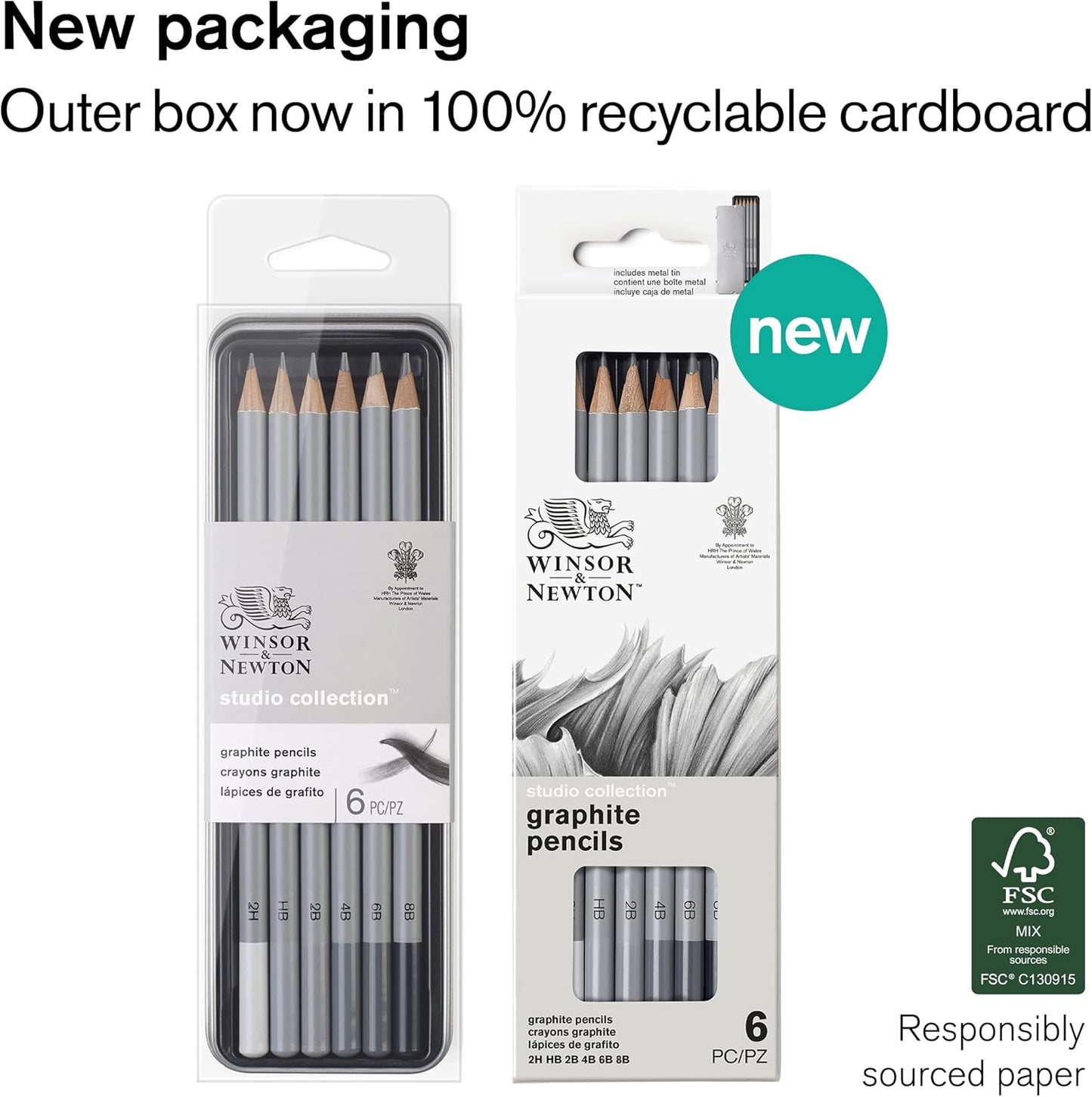 Winsor & Newton Studio Collection Artist Pencils, Graphite Pencils, Set of 6