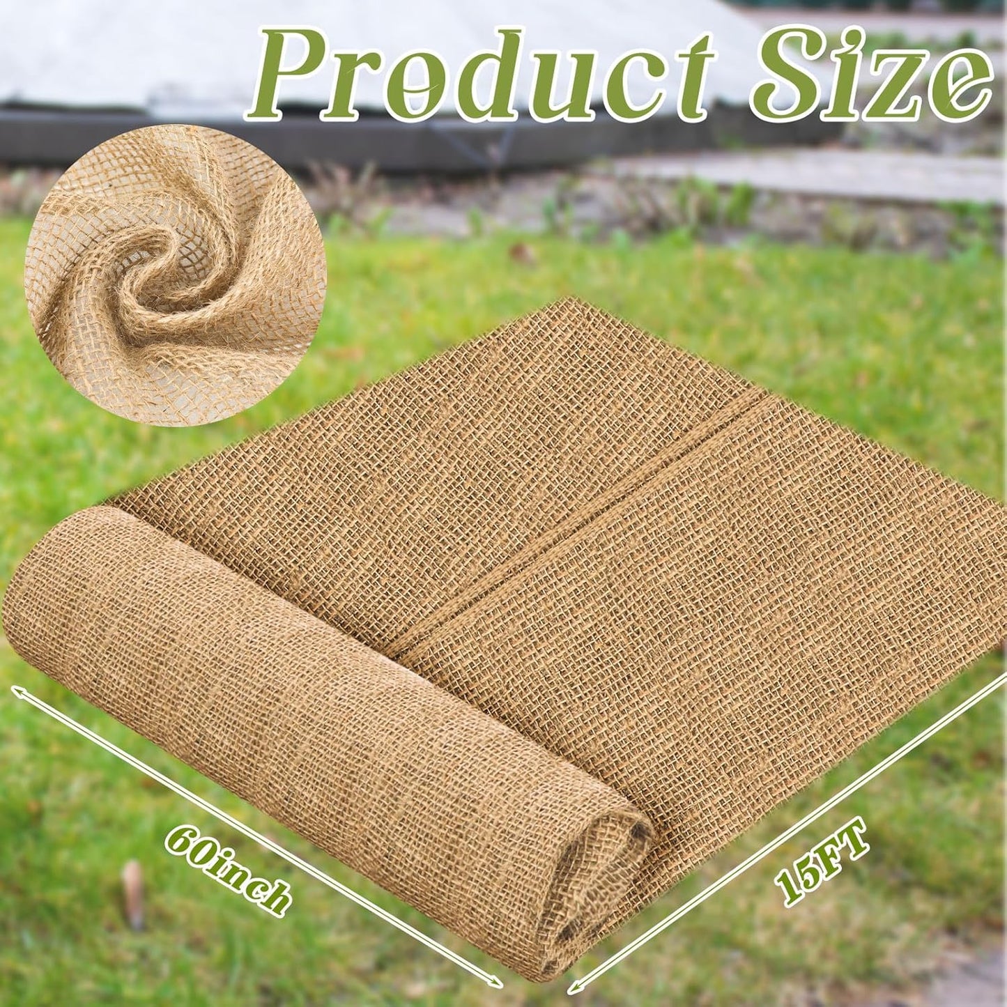 Buryeah 60 Inch x 15 ft Burlap Fabrics Roll Natural Jute Burlap Tree Wraps Protector Winter Frost Plant Blankets Cloth Weed Barrier Fabric Garden Plants for Winter Outdoor Trees Shrubs Party
