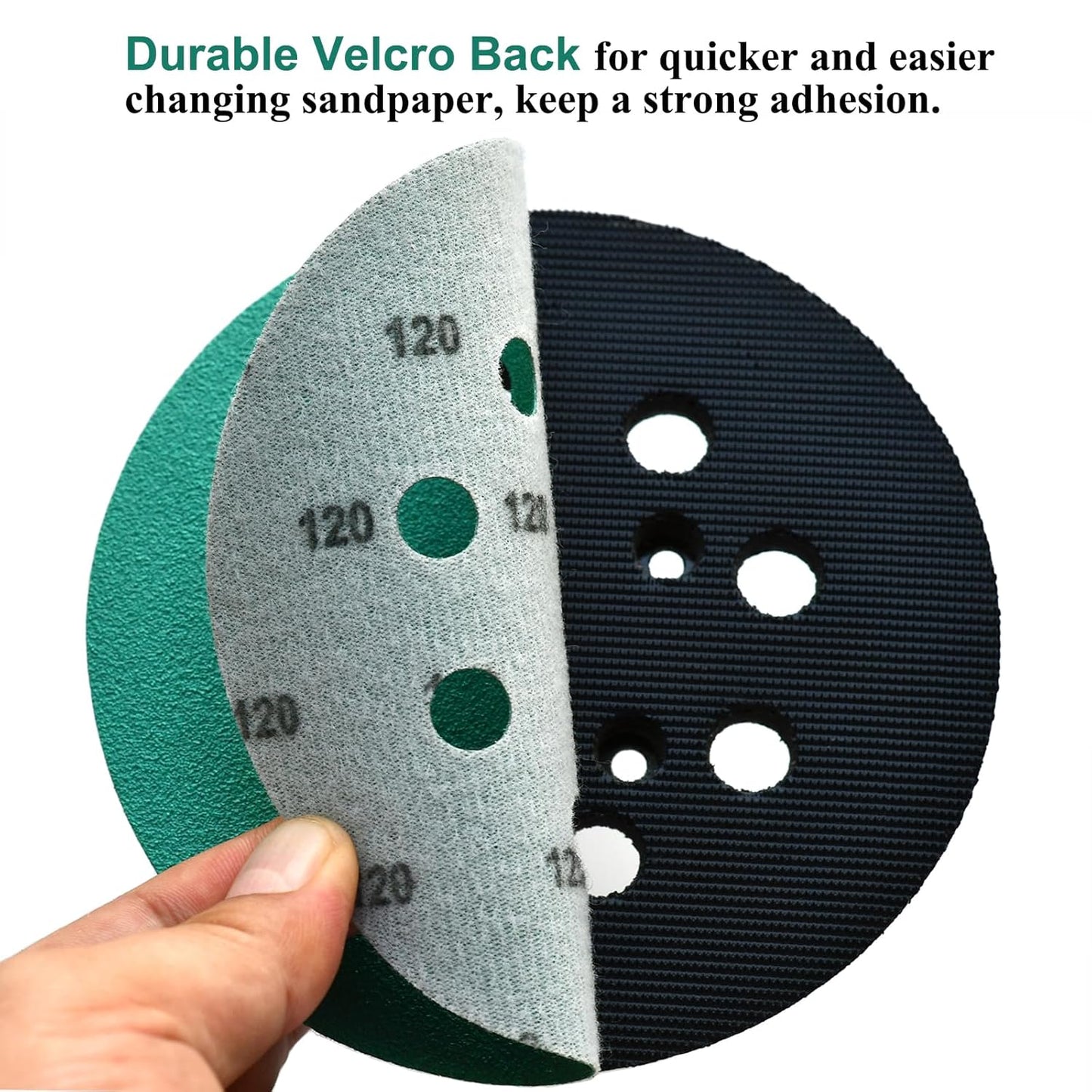 5-Inch 8-Hole Wet Dry Sanding Discs 120 Grit, Polyester Film Backed Heavy-Duty Hook and Loop Sandpaper for Random Orbital Sander, 50-Pack