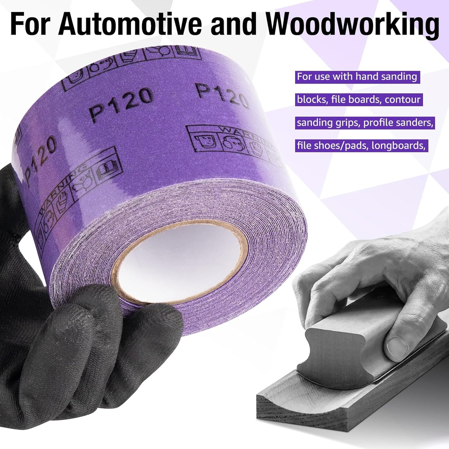 150 Grit PSA Purple Film Ceramic Sandpaper Roll, 2-3/4" Wide Continuous 10 Yard Longboard Sanding Roll Wet Dry Sanding Blocks Self Adhesive Sticky Back Sanding Sheets for Woodworking Automotive