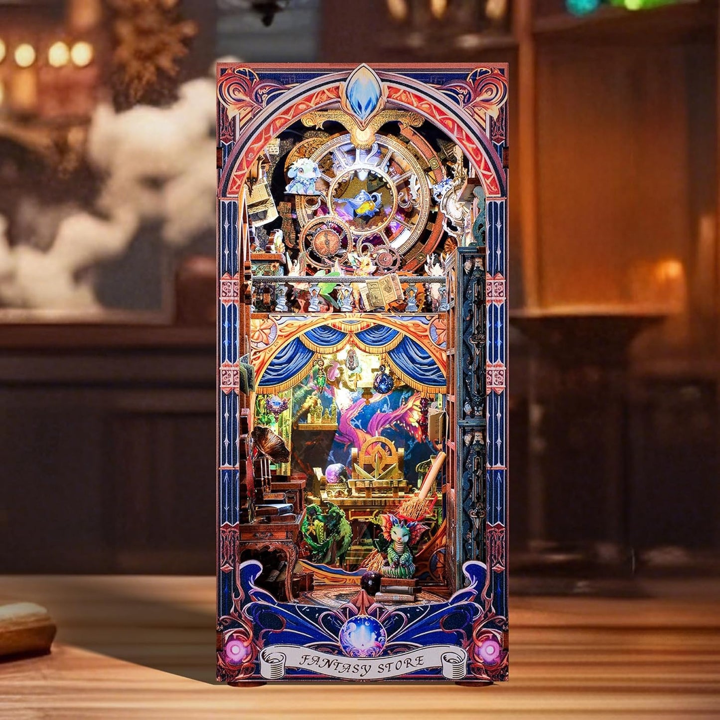 3D Wood Puzzle Book Nook Kit, Fantasy Store Bookshelf Insert with LED Lights, DIY Magical Miniature Bookend Décor for Display, Unique Craft Gift for Adults and Teens (Fantasy Store)