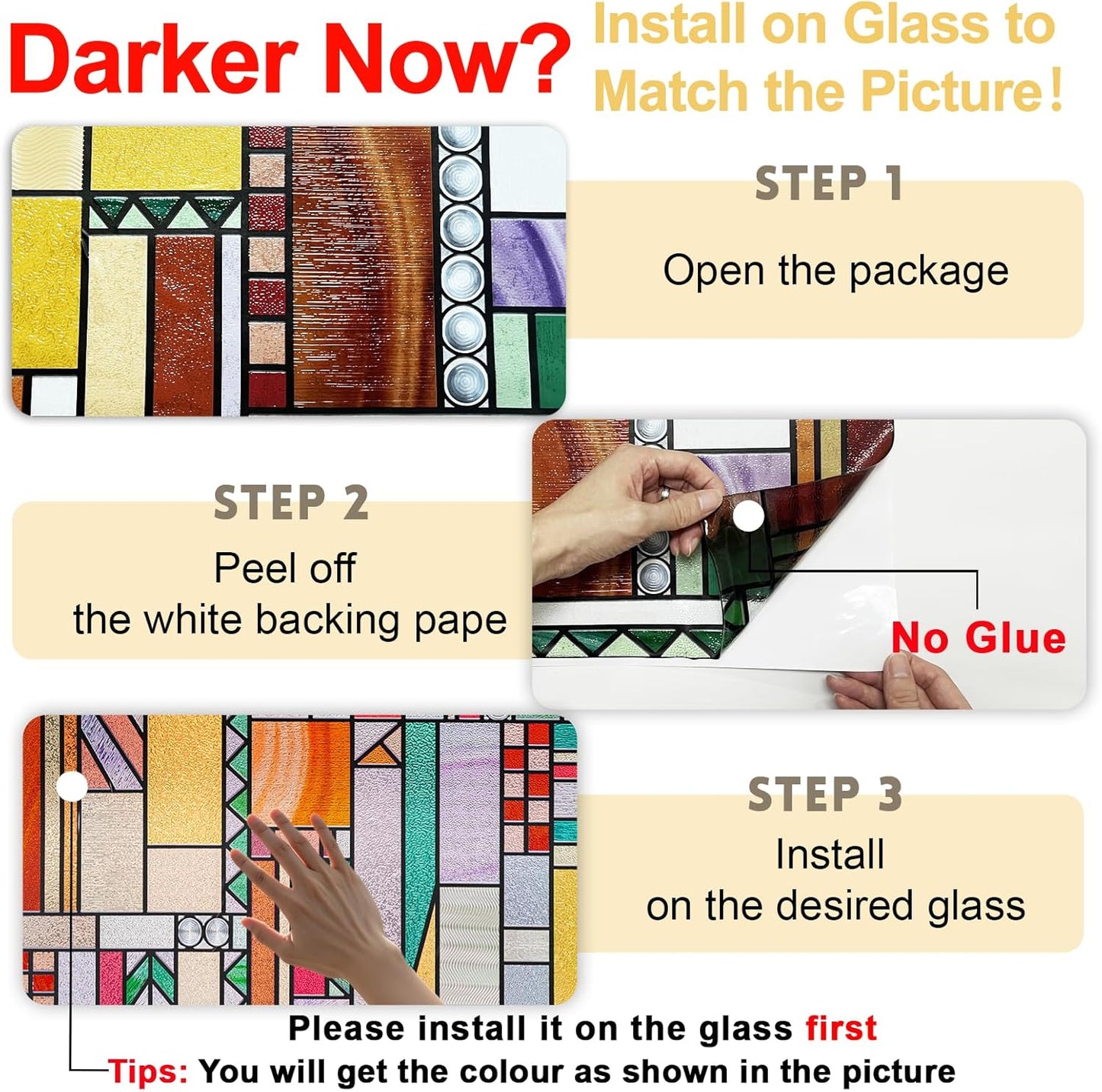 3D Stained Glass Window Privacy Film, Heat Control UV Blocking Static Cling Decorative Window Film for Bathroom,Front Door,Home Non Adhesive,16.9 x 39.3 inches Autumn Reverie