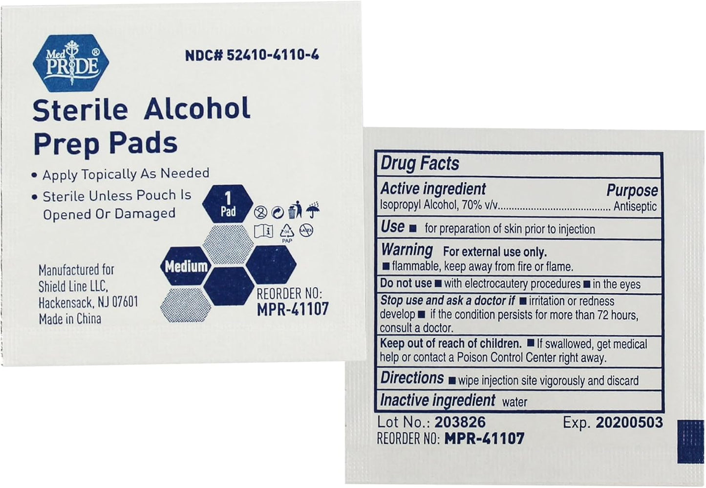 MED PRIDE Sterile Alcohol Prep Pads, Antiseptic, Individually Wrapped, Medical Grade, Latex Free, 2 Ply, 100 Count
