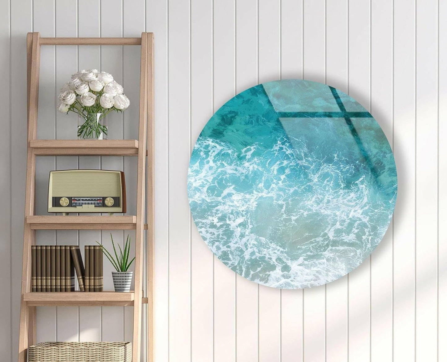 My Photostation.com 10''(25cm) Diameter Sea Waves Round Glass Wall Art Tempered Glass Printing Wall Decor Large Wall Art Wall Hangings